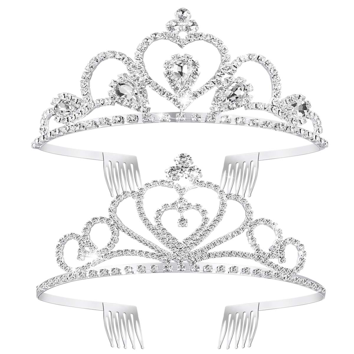 Sparkling Rhinestone Tiara Crown Set - 2 Pack Crystal Wedding Bridal Headpiece for Birthday, Pageant, Princess Parties & Special Occasions