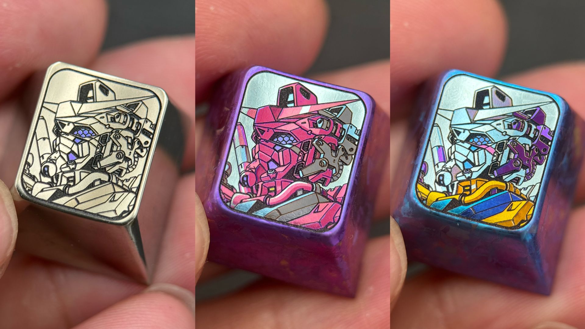 Premium Gundam Keycaps - 1U Titanium Alloy Metal Art Keycaps for Mechanical Keyboards (3 Colors) - Anime & Gaming Character Custom Keycaps for Gamers & Collectors - Perfect for PC, Laptop, and Custom Keyboard Builds