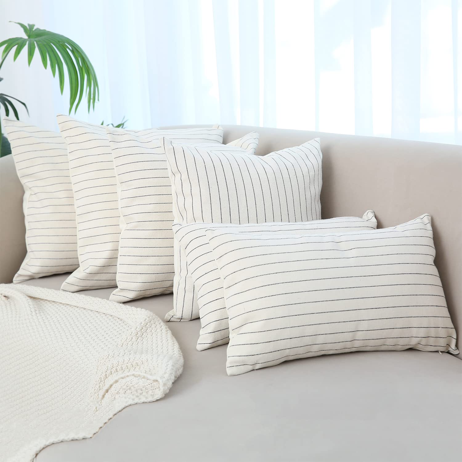 12x20 Inch Cozy Lumbar Pillow Covers Set of 2 - Natural Stripe Throw Pillow Covers for Sofa, Couch, Chair & Bed | Minimalist Home Decor (Navy Blue) - Perfect for Living Room, Bedroom & Office Comfort