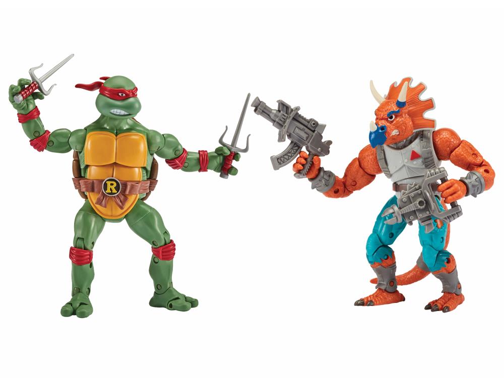 Teenage Mutant Ninja Turtles Classic Raphael vs Triceraton Action Figure 2-Pack - TMNT Collectible Toys for Kids & Adults - Perfect for Play, Display & Gifting