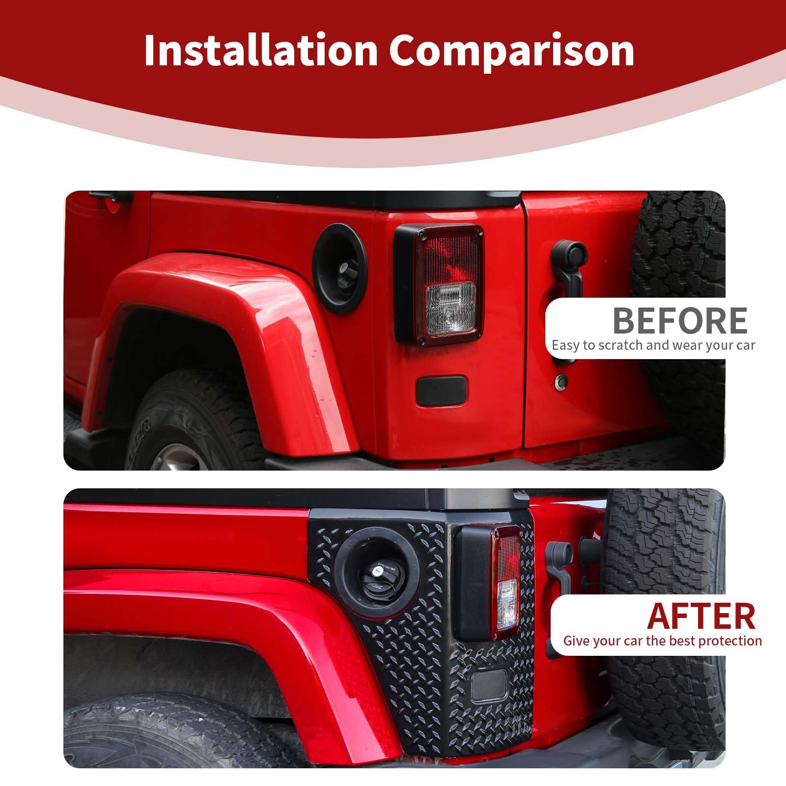 Wrangler JK Rear Corner Body Armor & Tail Light Cover Guards - Black Exterior Accessories (2pcs) for 2007-2017 Jeep Wrangler JK/JKU - Durable Quarter Panel Protection for Off-Roading & Adventure