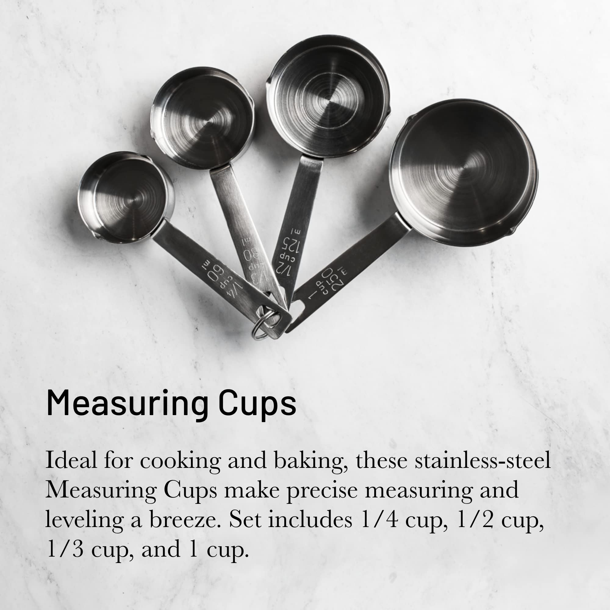 de Buyer Stainless Steel Measuring Cups Set of 4 - Precise Measuring for Wet & Dry Ingredients - Dishwasher Safe & Stackable - Perfect for Baking, Cooking & Meal Prep