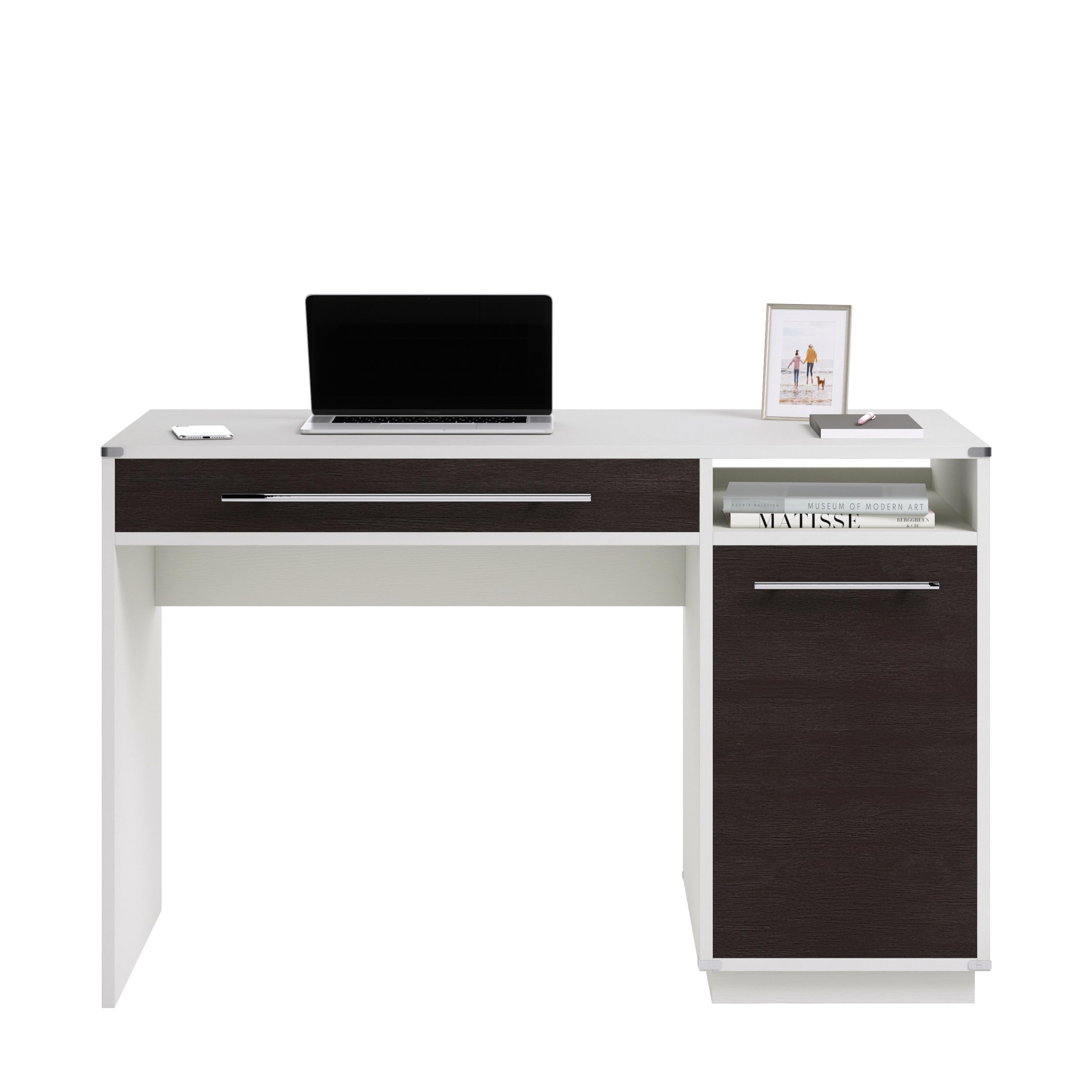 Sauder Vista Key Single Pedestal Computer Desk with Storage | Misted Elm Finish | Home Office Desk for Small Spaces, Work from Home & Study