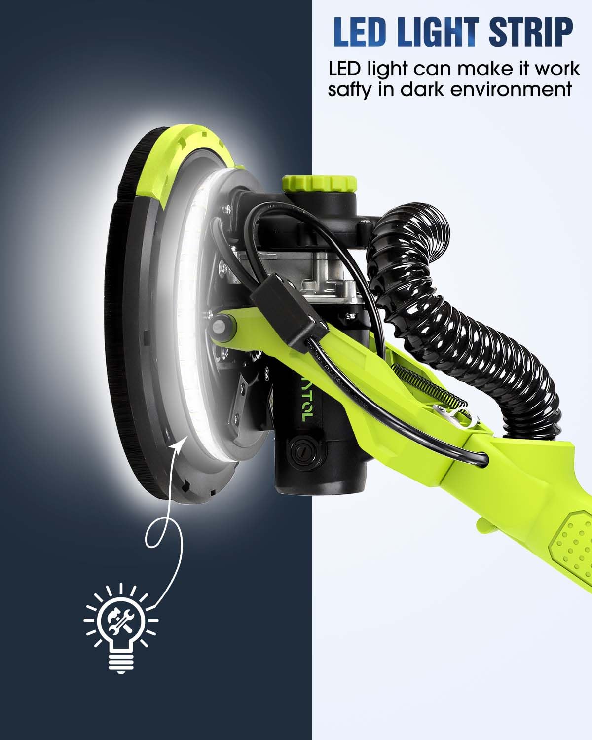 7.2A Electric Drywall Sander with Vacuum Dust Collection - 6 Speed Adjustable (900-1800 RPM), LED Light, Foldable Handle & 12 Sandpapers - Perfect for Home Renovation, Drywall Repair and DIY Projects