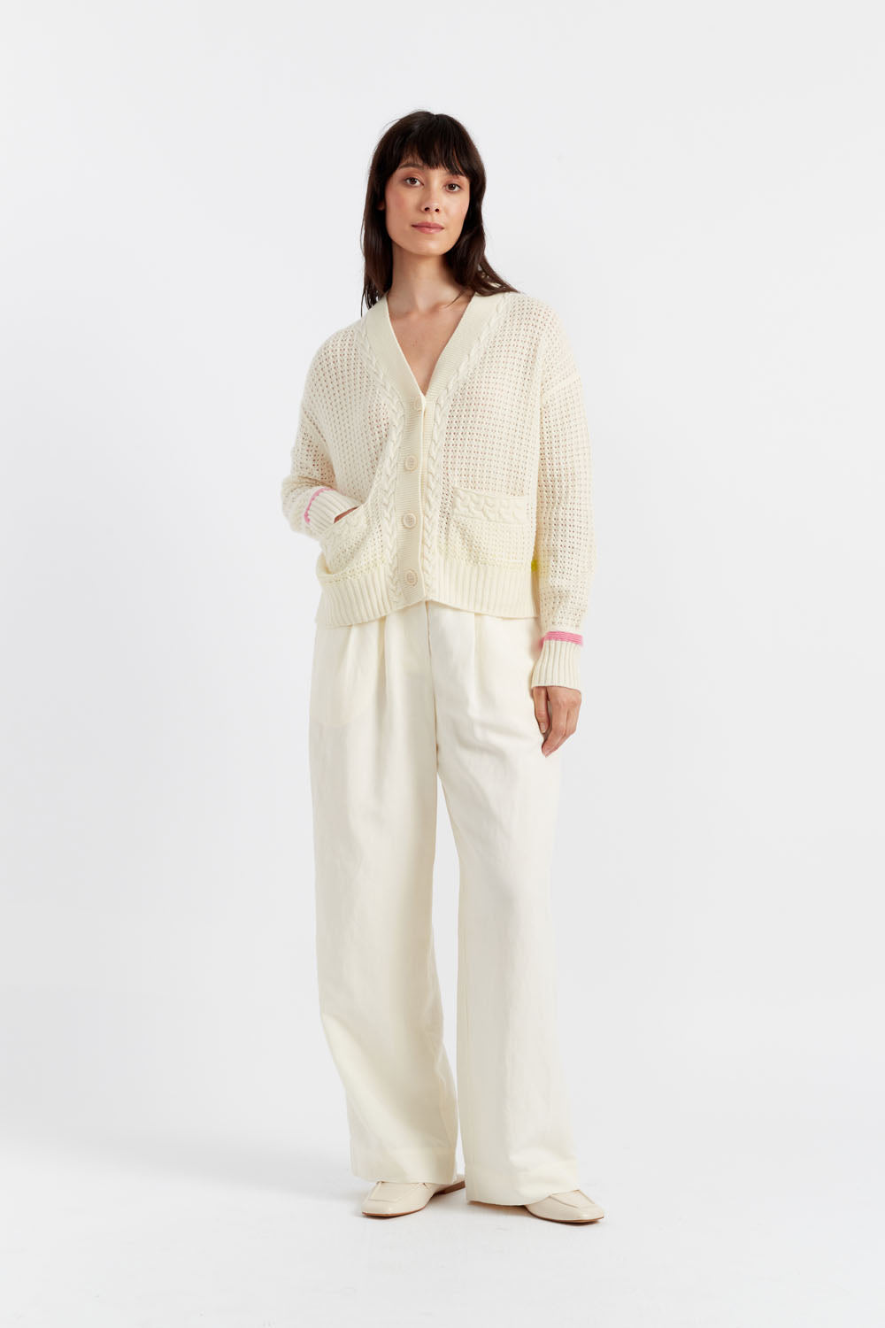 Luxury Cream Wool Cashmere Penzance Cardigan for Women - Soft & Warm Winter Sweater - Perfect for Office, Travel & Casual Wear