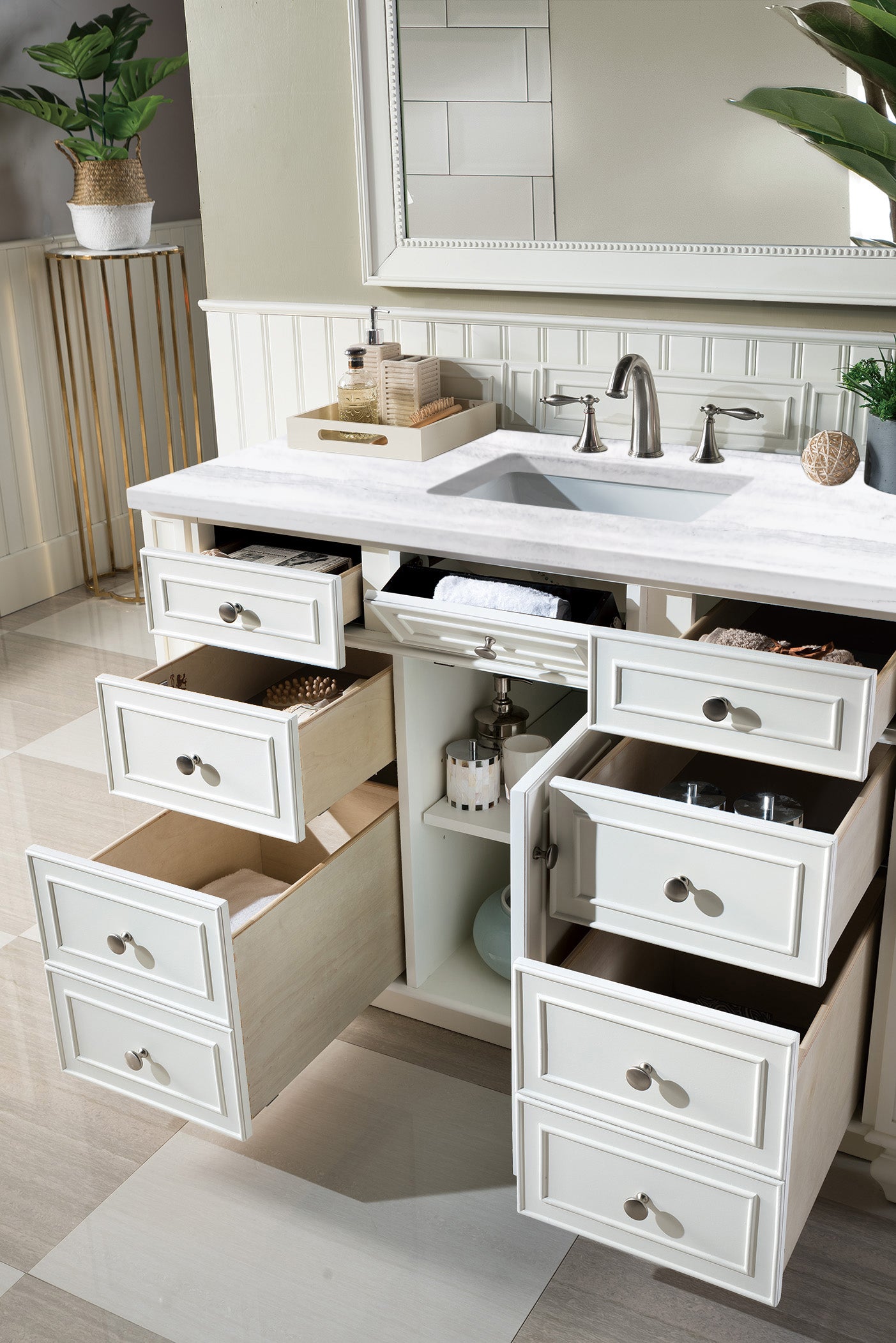 Bristol 48 Inch Single Bathroom Vanity with 3CM Arctic Fall Solid Surface Top in Bright White - Perfect for Modern Bathroom Renovations and Home Upgrades
