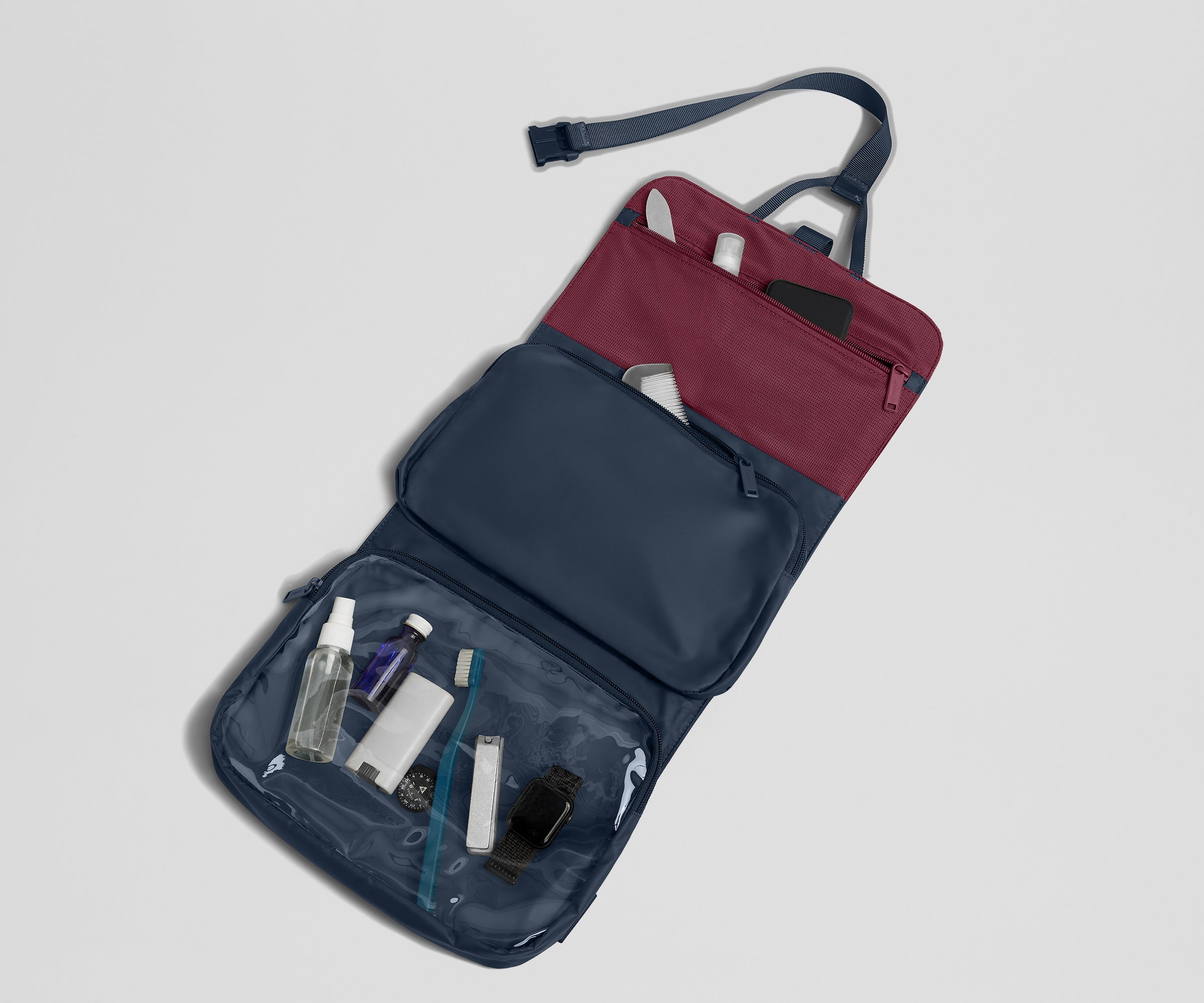 Navy Blue Hanging Toiletry Bag for Travel - Waterproof Cosmetic Organizer with Multiple Pockets, Perfect for Bathroom Storage & Camping Trips