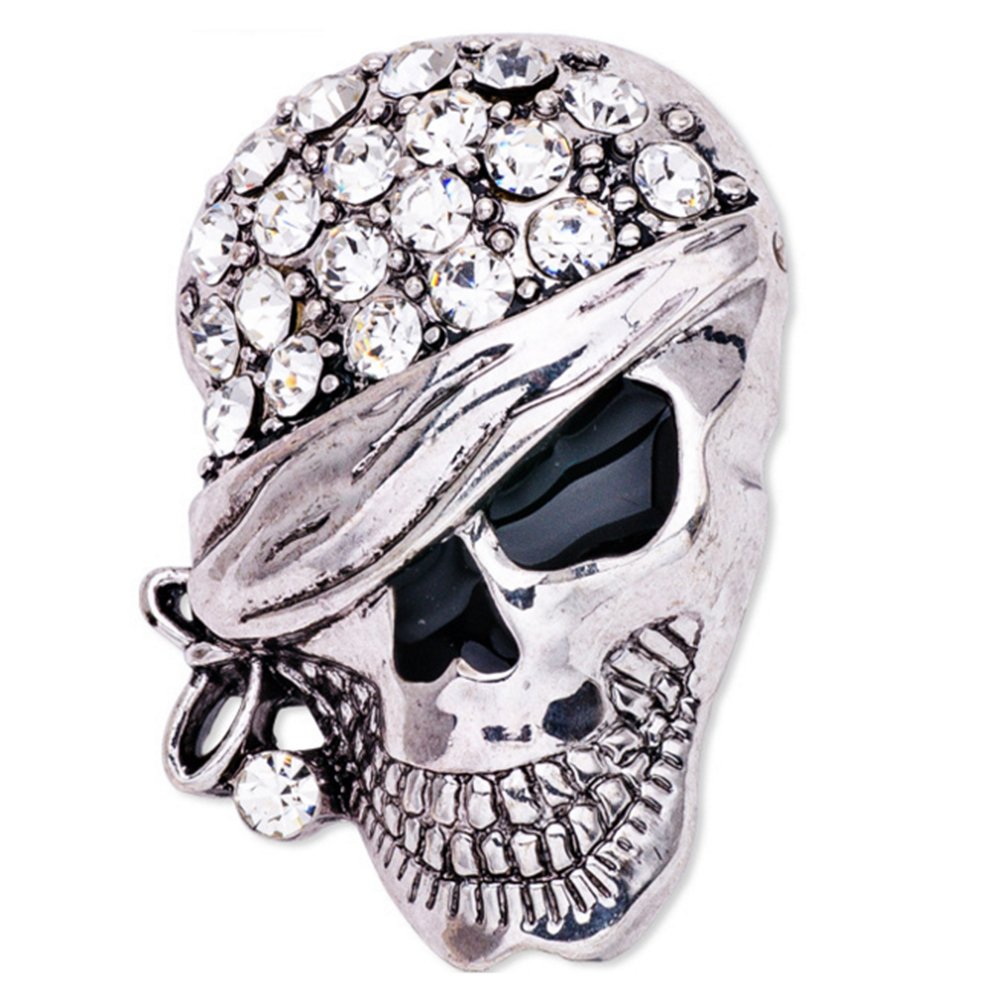 Gothic Punk Skull Bones Brooch Pin with Rhinestones for Women & Men - Silver Vintage Accessory (X1514) | Perfect for Jackets, Hats, Bags & Gothic Fashion Outfits