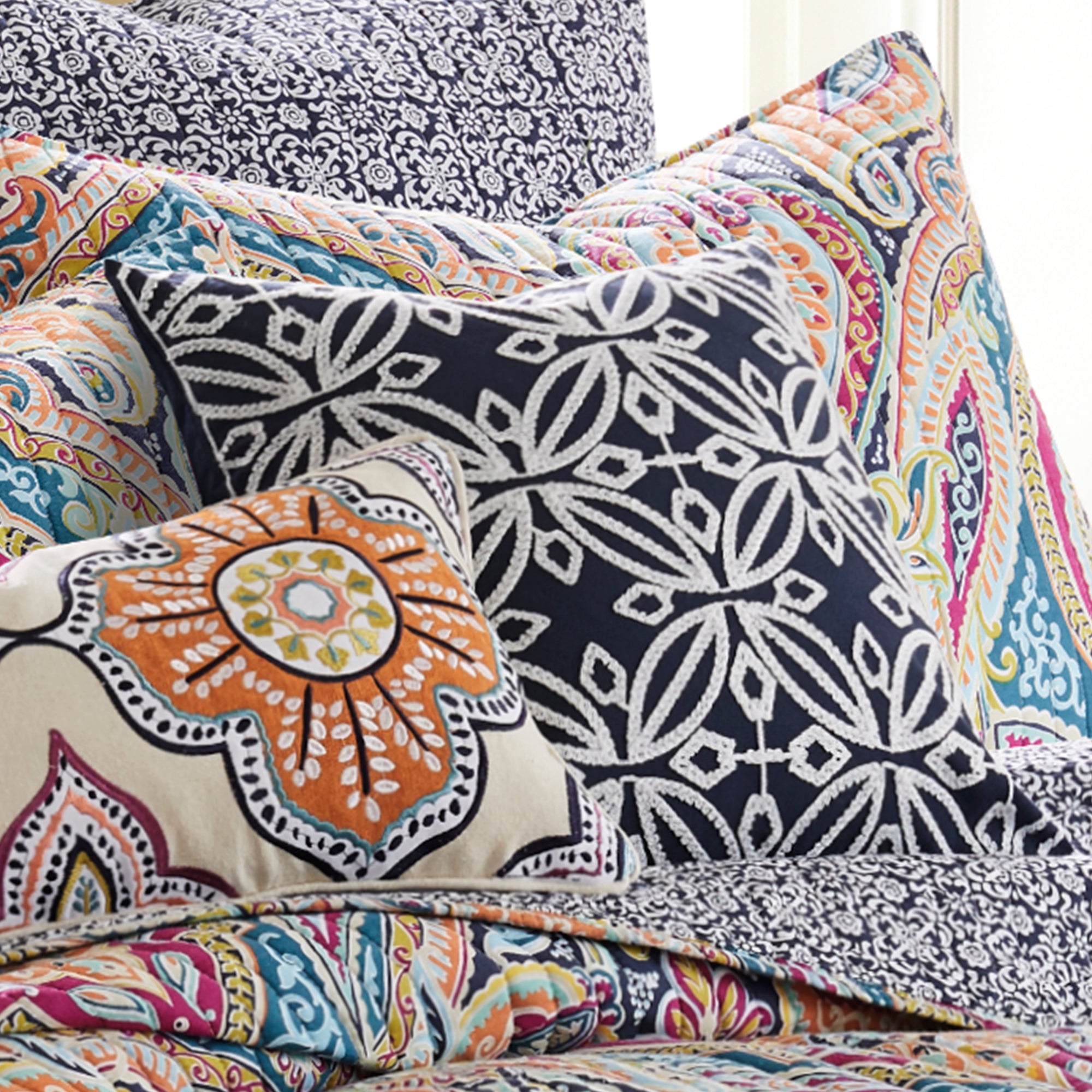 Magnolia Navy Crewel Pillow - Handmade Floral Embroidery Decorative Throw Pillow Cover for Sofa, Bed, Couch - Boho Home Decor Accent for Living Room, Bedroom