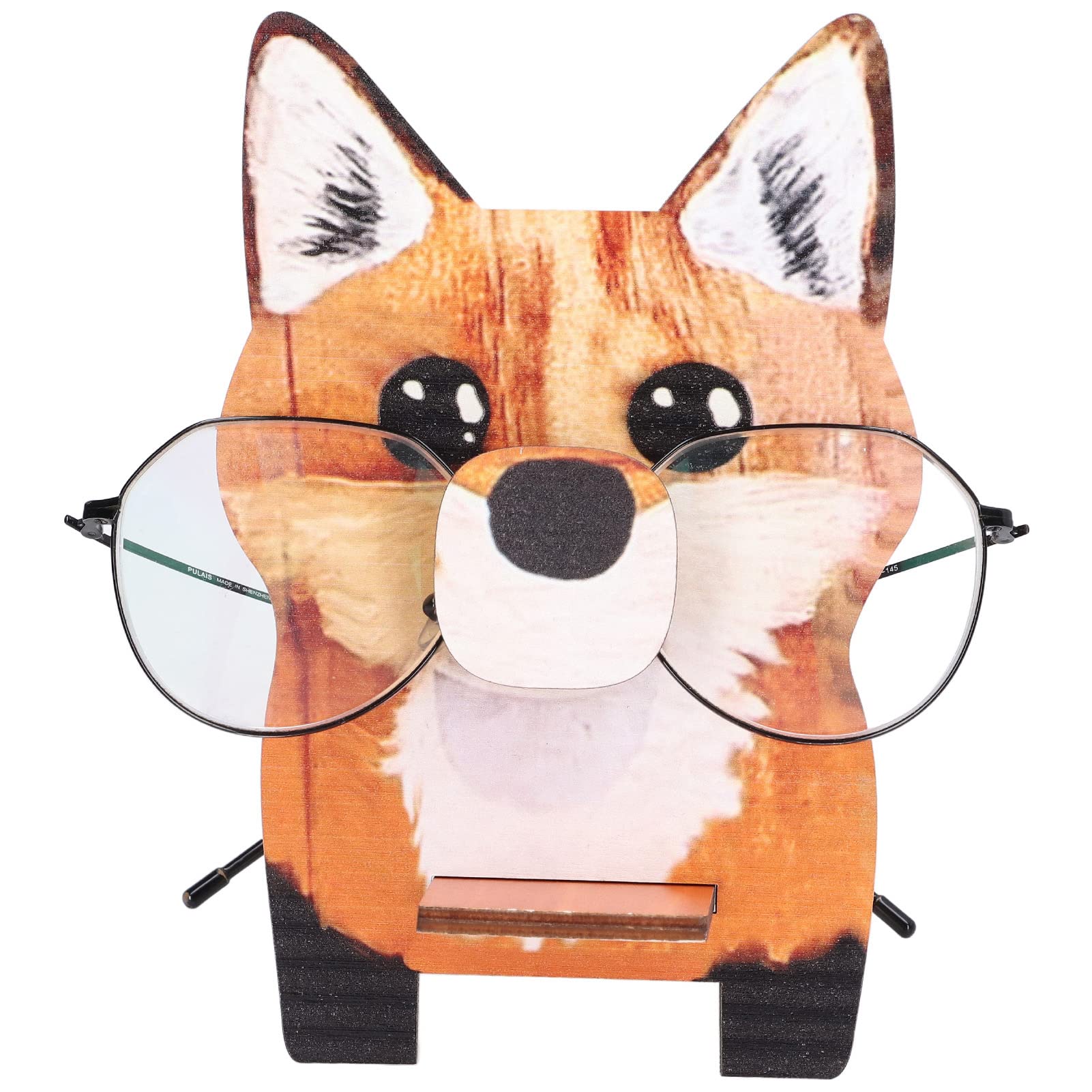 Wooden Fox Glasses Holder Stand for Nightstand & Desk Organizer