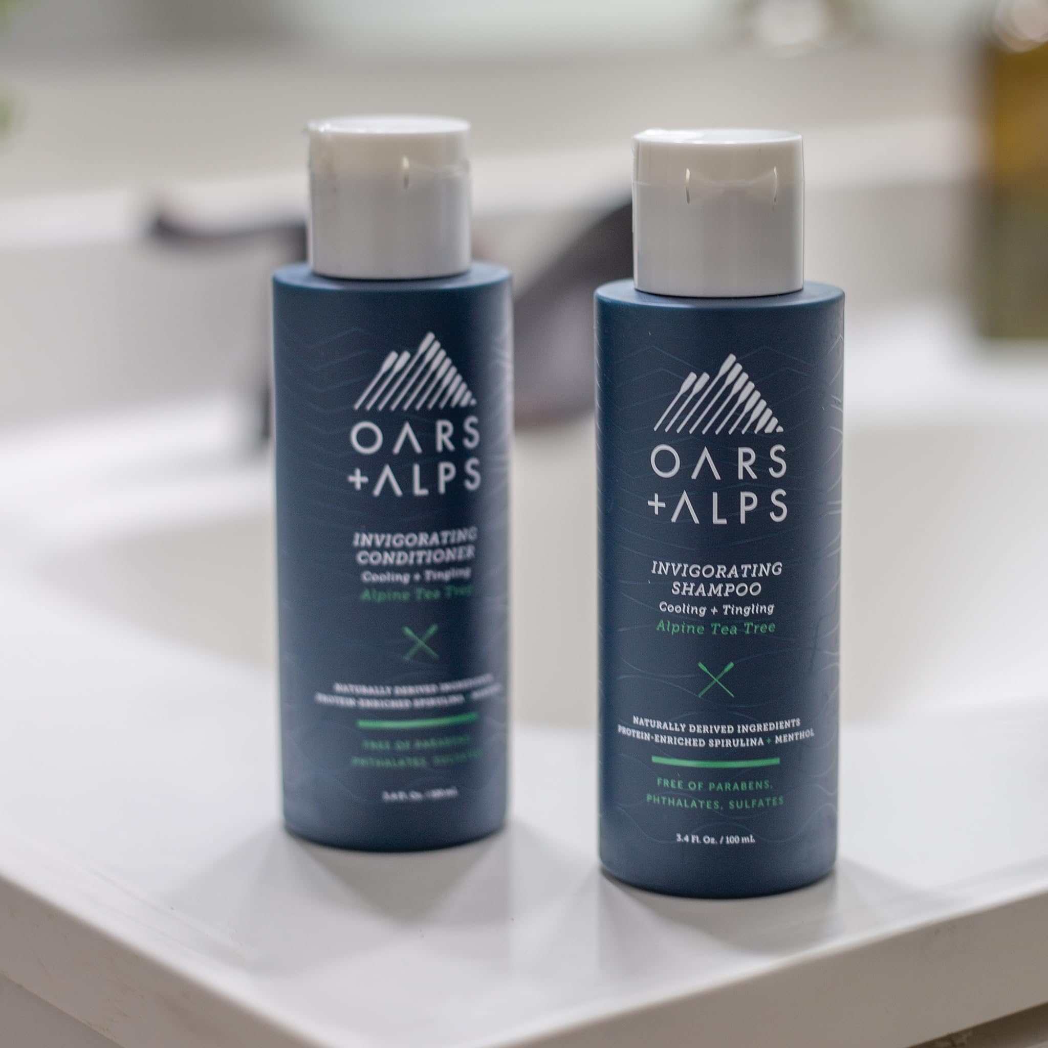 Oars + Alps Sulfate-Free Men's Shampoo and Conditioner Set with Witch Hazel & Tea Tree Oil - Alpine Tea Tree Scent - Travel Size 3.4oz Each - Perfect for Gym, Travel & Daily Hair Care