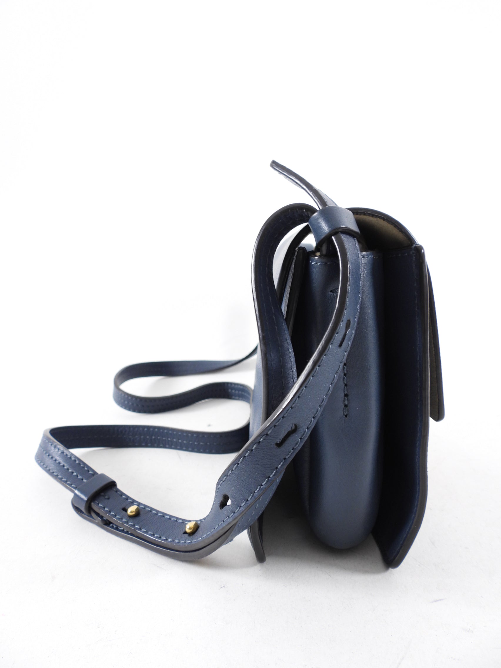 Chloe Faye Small Dark Blue Leather Crossbody Bag with Chain Strap - Perfect for Date Night, Work & Travel