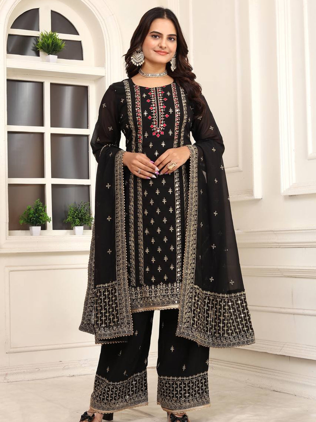 Elegant Black Designer Ready-Made Pant Suit with Embroidery & Printed Work - Perfect for Weddings, Parties & Formal Events