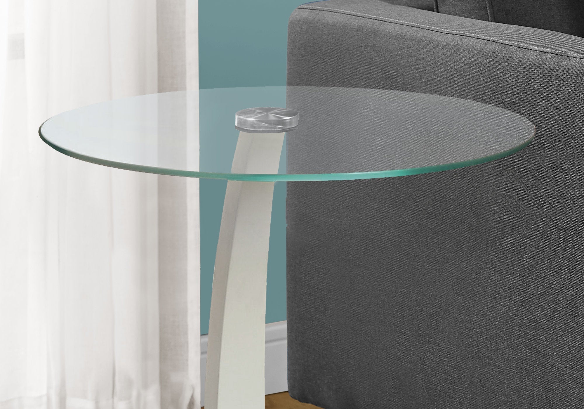White Bentwood Accent Table with Tempered Glass Top - Modern Side Table for Living Room, Bedroom & Office Decor
