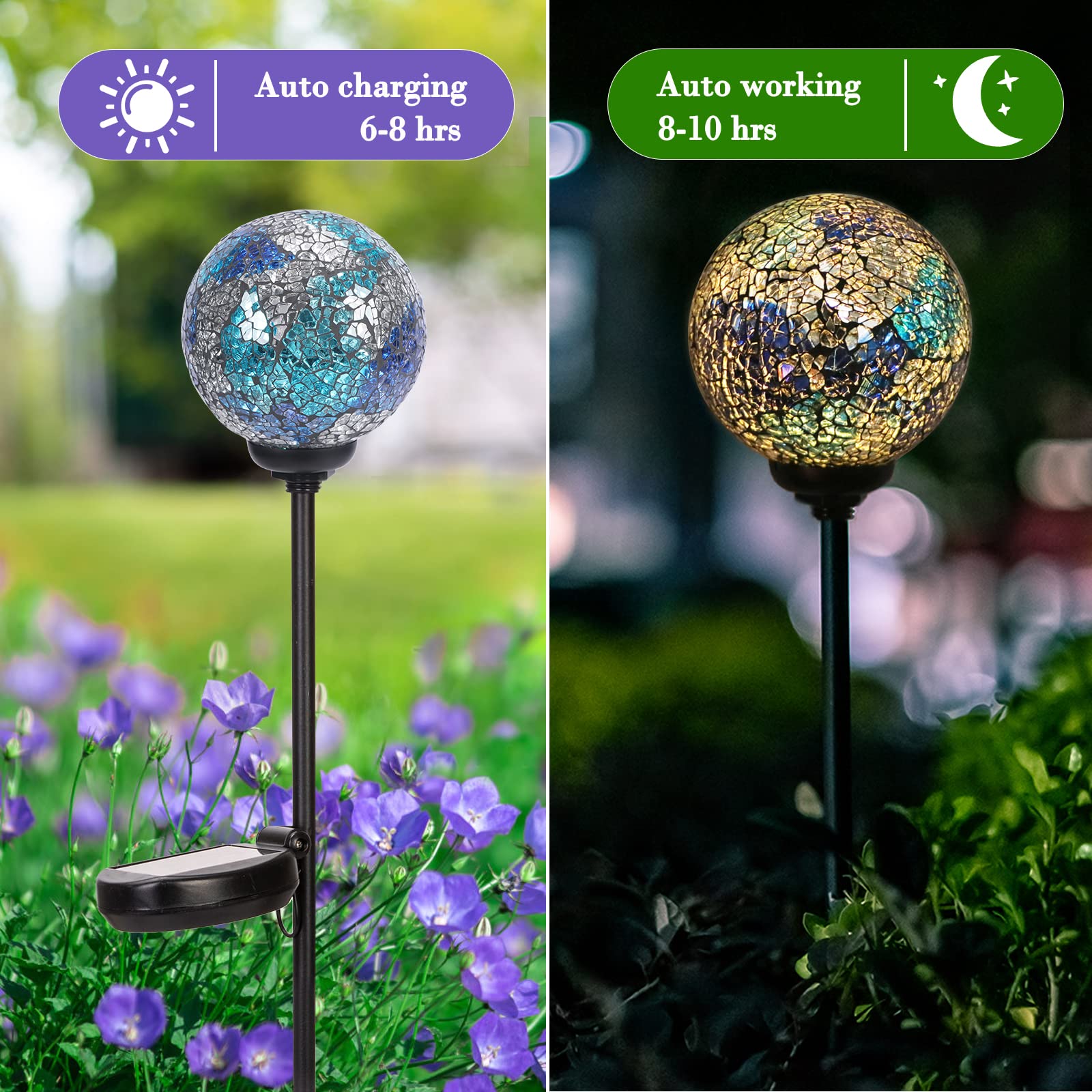 Solar Gazing Ball Mosaic Garden Stakes - Waterproof Outdoor Solar Lights for Pathway, Yard & Lawn Decoration (Blue) | Perfect for Garden, Patio, Walkway & Landscape Lighting at Night