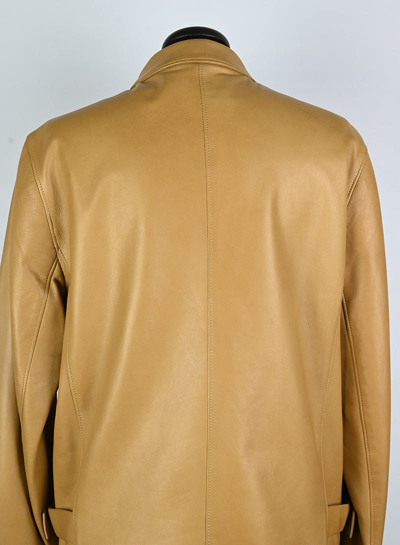Prada Nappa Leather Jacket in Biscuit Color - Size 44 | Luxury Italian Outerwear for Men, Business & Casual Wear