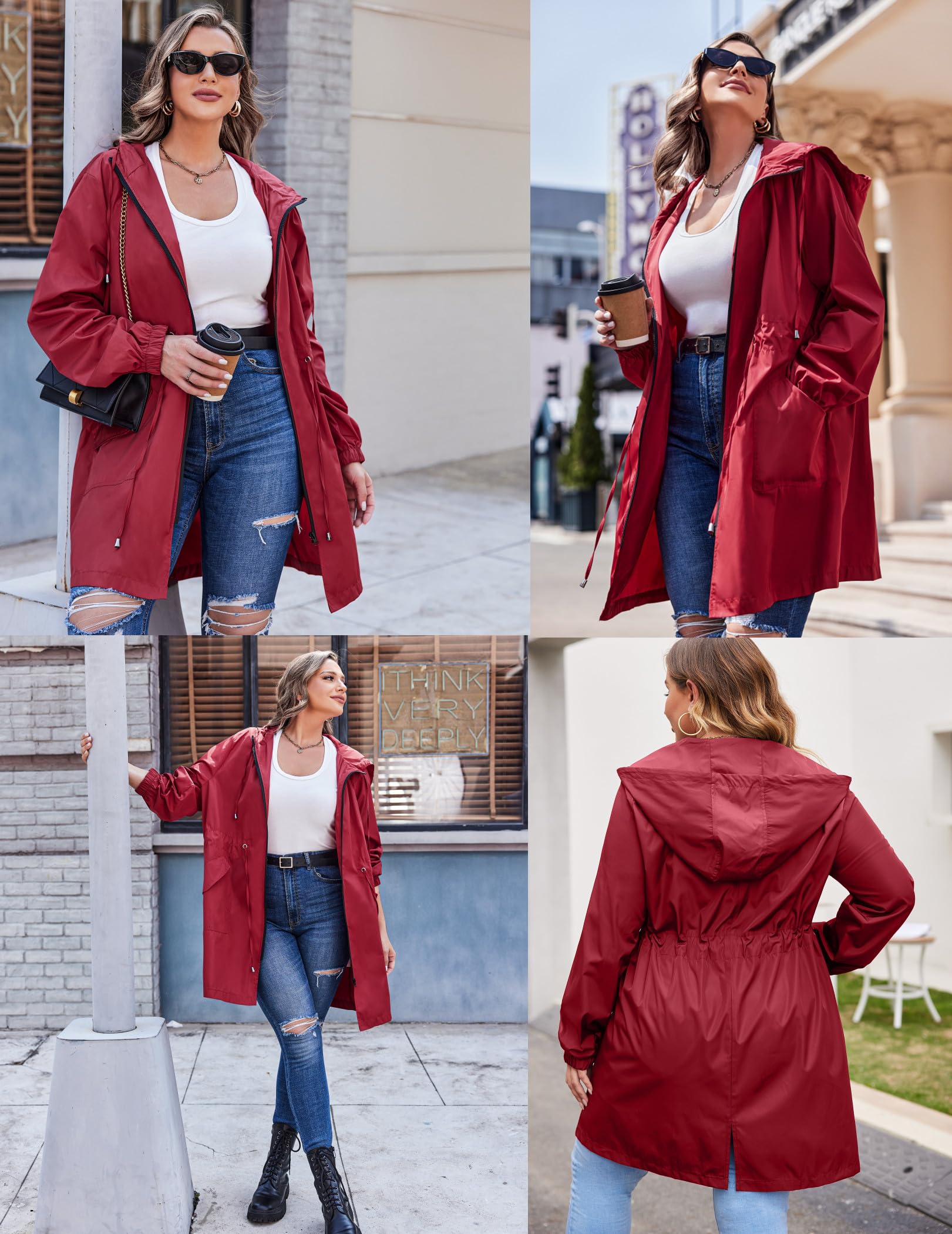 IN'VOLAND Women's Waterproof Rain Jacket - Plus Size Long Hooded Windbreaker with Pockets | Lightweight Raincoat for Outdoor Activities, Commuting & Travel