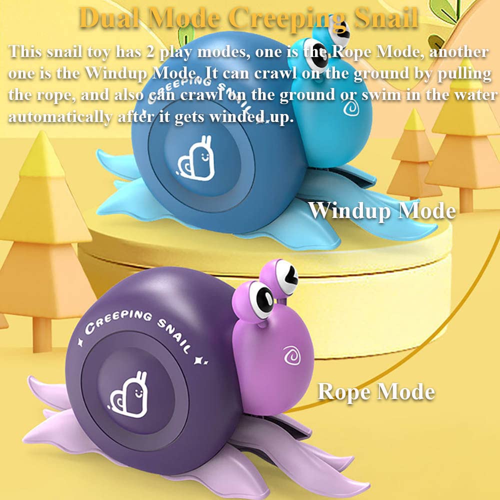 Dual Mode Wind-Up Crawling Snail Toy - Pull & Go Rope Bathtub Toy for Kids (Blue) | Fun Bath Time & Floor Play for Boys & Girls