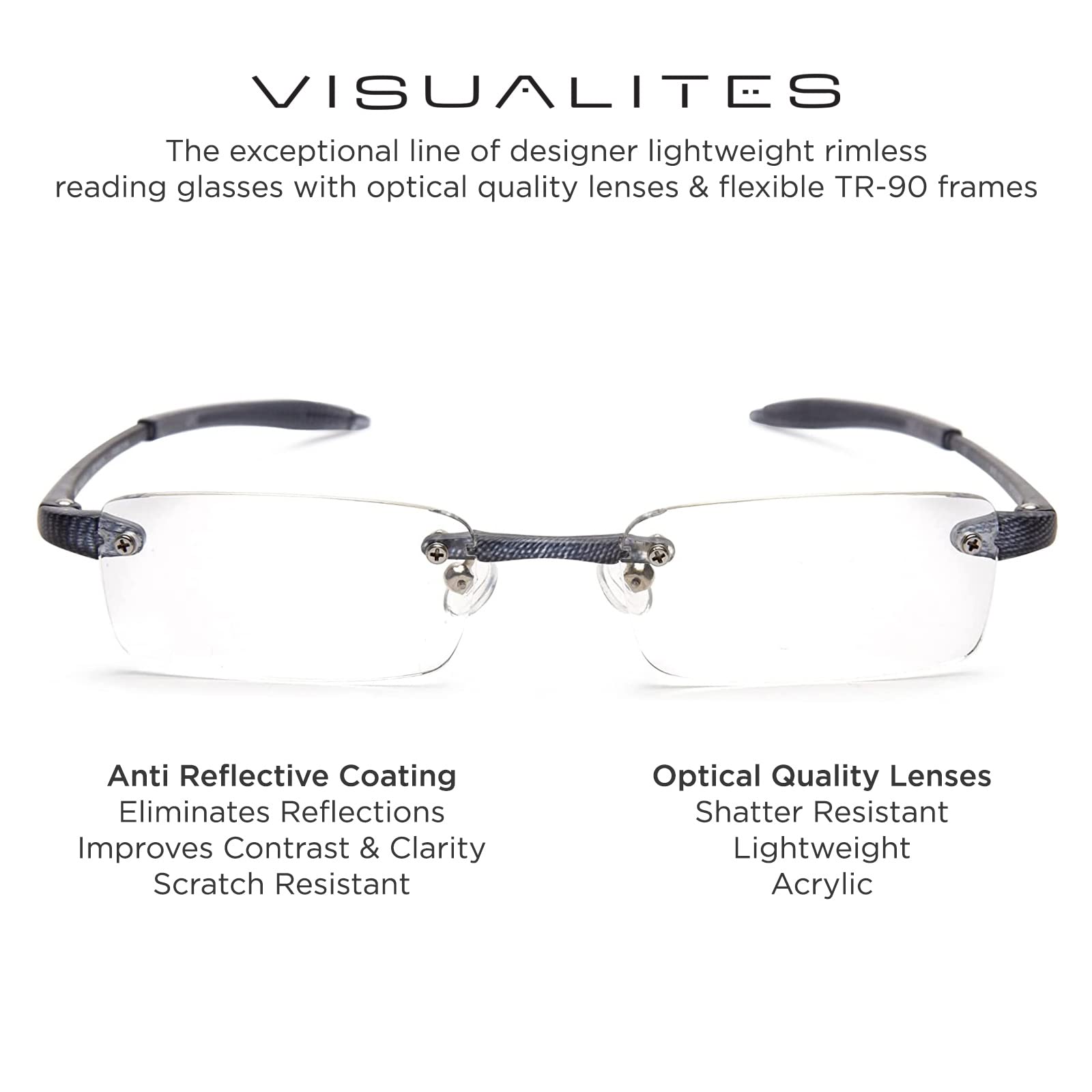 Lightweight Rimless Reading Glasses for Men & Women - VIS 1 Model - Perfect for Reading, Computer Work & Daily Use