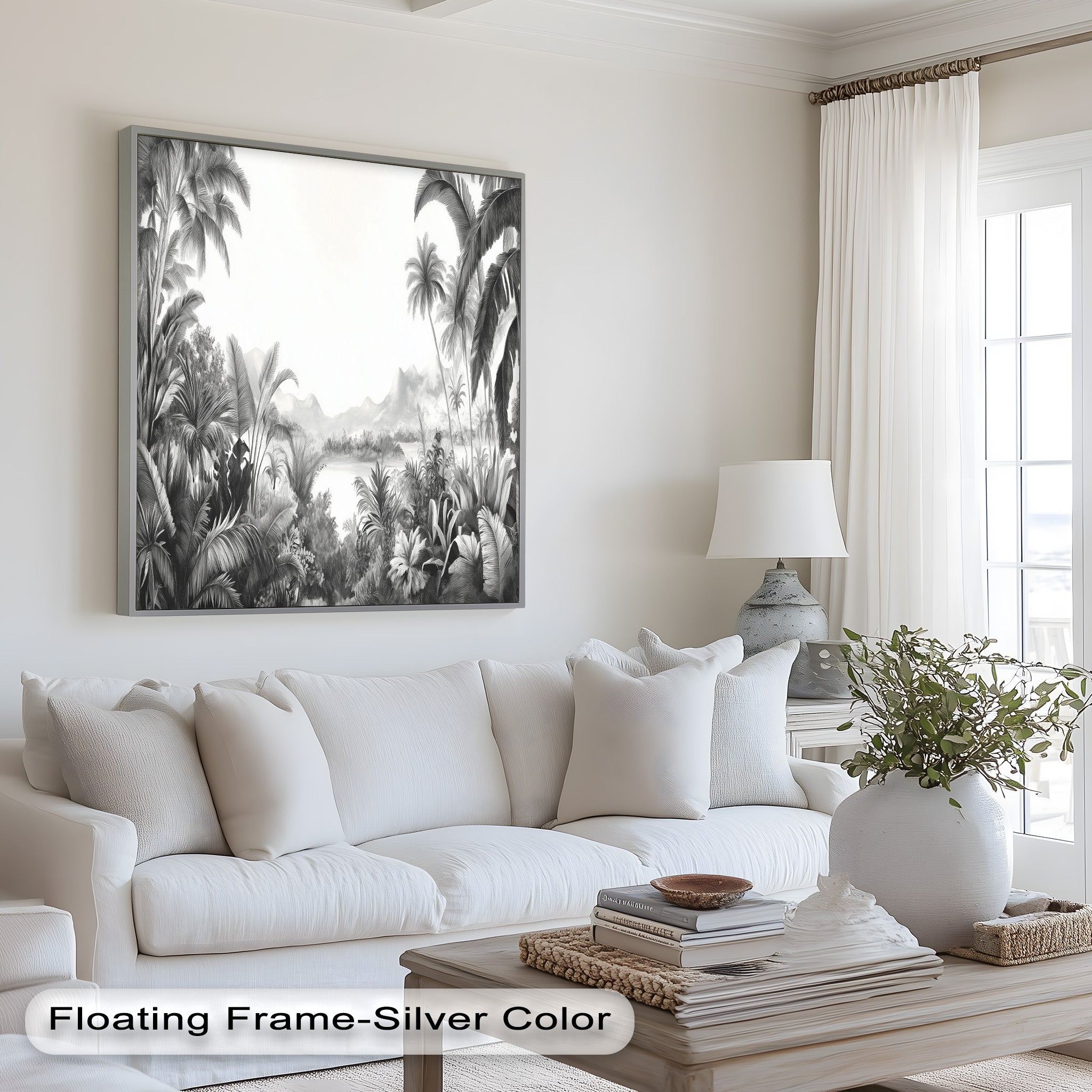 Black and White Jungle Wall Art - Tropical Nature Oil Painting for Living Room, Bedroom & Office Decor | Handmade Canvas Print