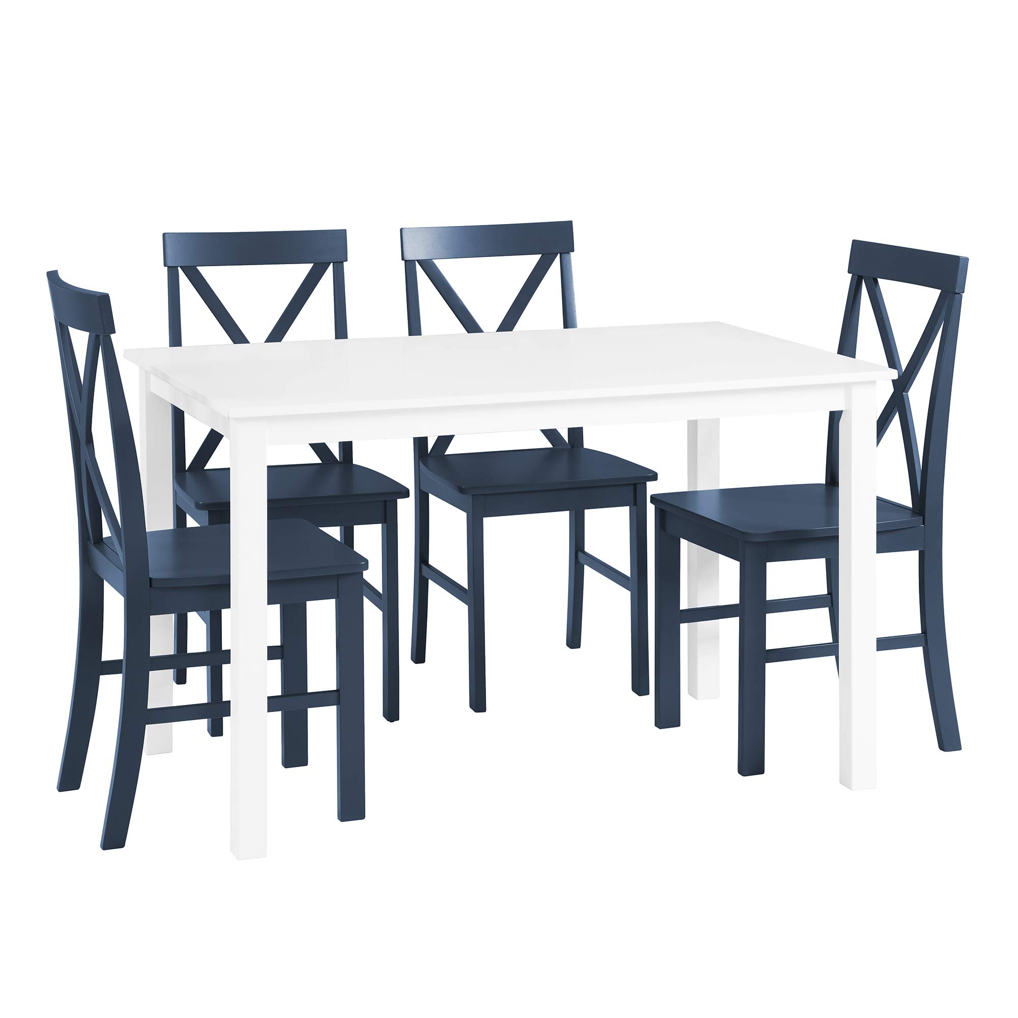 Walker Edison Bennett Farmhouse 5-Piece Dining Set with X-Back Chairs, Navy Blue - Perfect for Rustic Kitchens, Farmhouse Dining Rooms & Cozy Breakfast Nooks