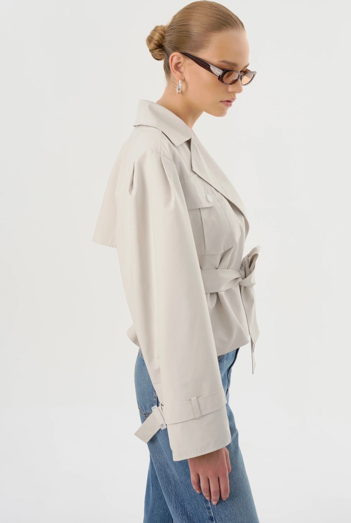 Quinn Cropped Trench Coat for Women - Lightweight Waterproof Jacket in Whisper White | Perfect for Spring & Fall Fashion, Office Wear & Casual Outfits