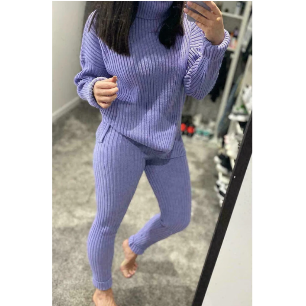Cozy Chunky Knit 2-Piece Lounge Set for Women - Soft Sweater & Pants Outfit - Perfect for Home Relaxation, Yoga & Winter Comfort