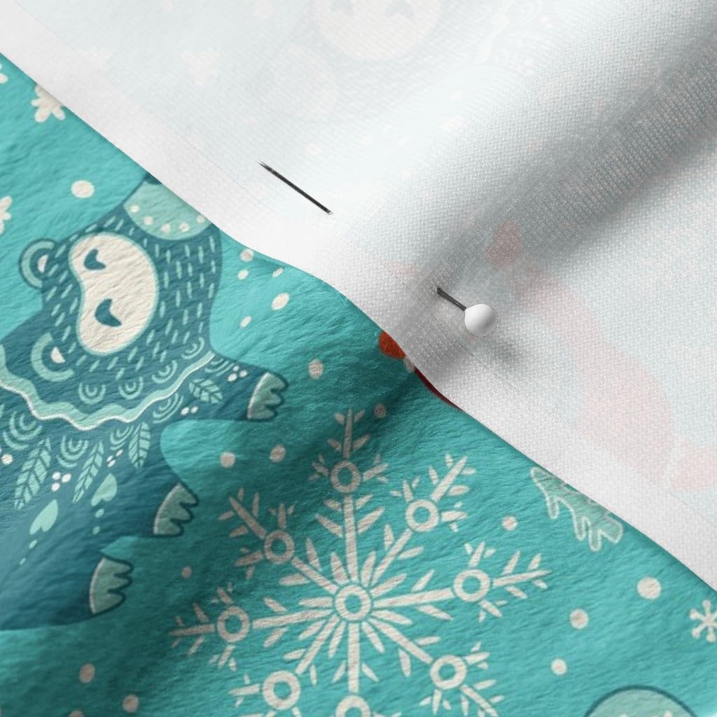 Winter Christmas Cartoon Snow Holiday Aqua Woodland Santa Foxes Printed Minky Fabric Fat Quarter - Soft Plush Fabric for Sewing Baby Blankets, Quilt Backing & DIY Crafts - Perfect for Holiday Decorations & Cozy Home Projects