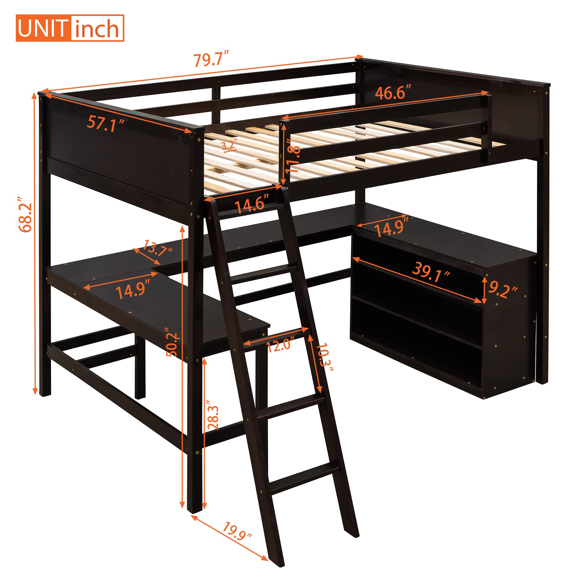 Wooden Loft Bed with Desk & Storage - Harper & Bright Designs for Kids & Teens - Space-Saving Study & Sleep Solution