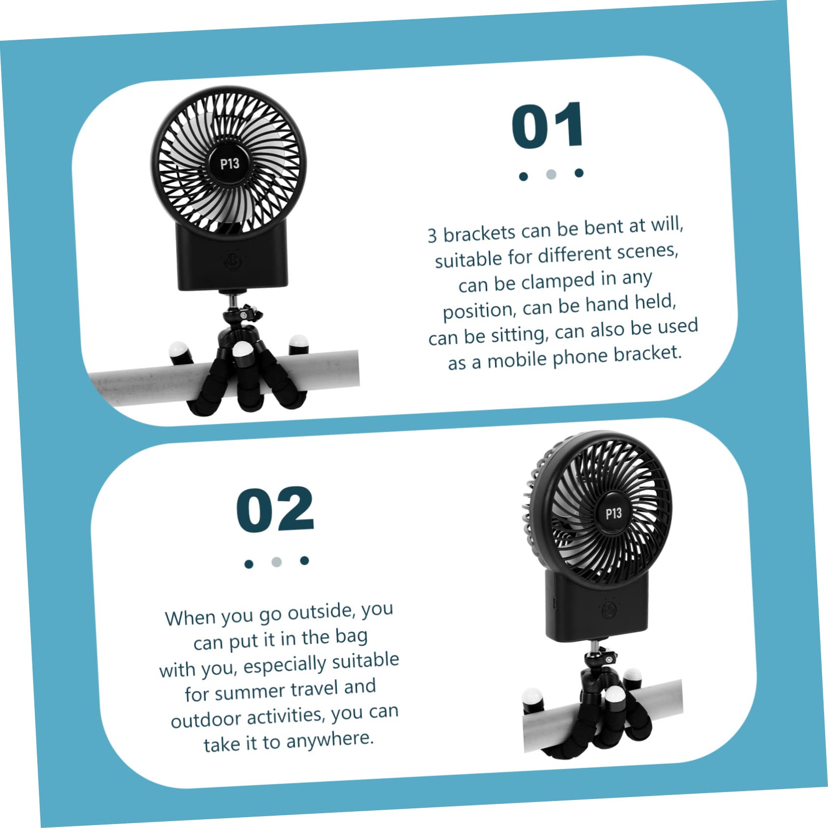 HEMOTON 5-Pack Portable Octopus Fan - USB Rechargeable Mini Fan for Travel, Camping, Stroller, Baby Seat & Office - Quiet Cooling Fan with Flexible Arms for Personal Use Anywhere