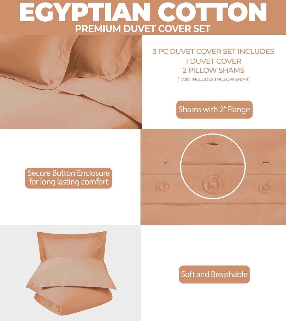 Premium 100% Egyptian Cotton Duvet Cover Set - 300 Thread Count, Breathable & Soft Bedding for All Seasons - Perfect for Master Bedroom, Guest Room & Luxury Hotels