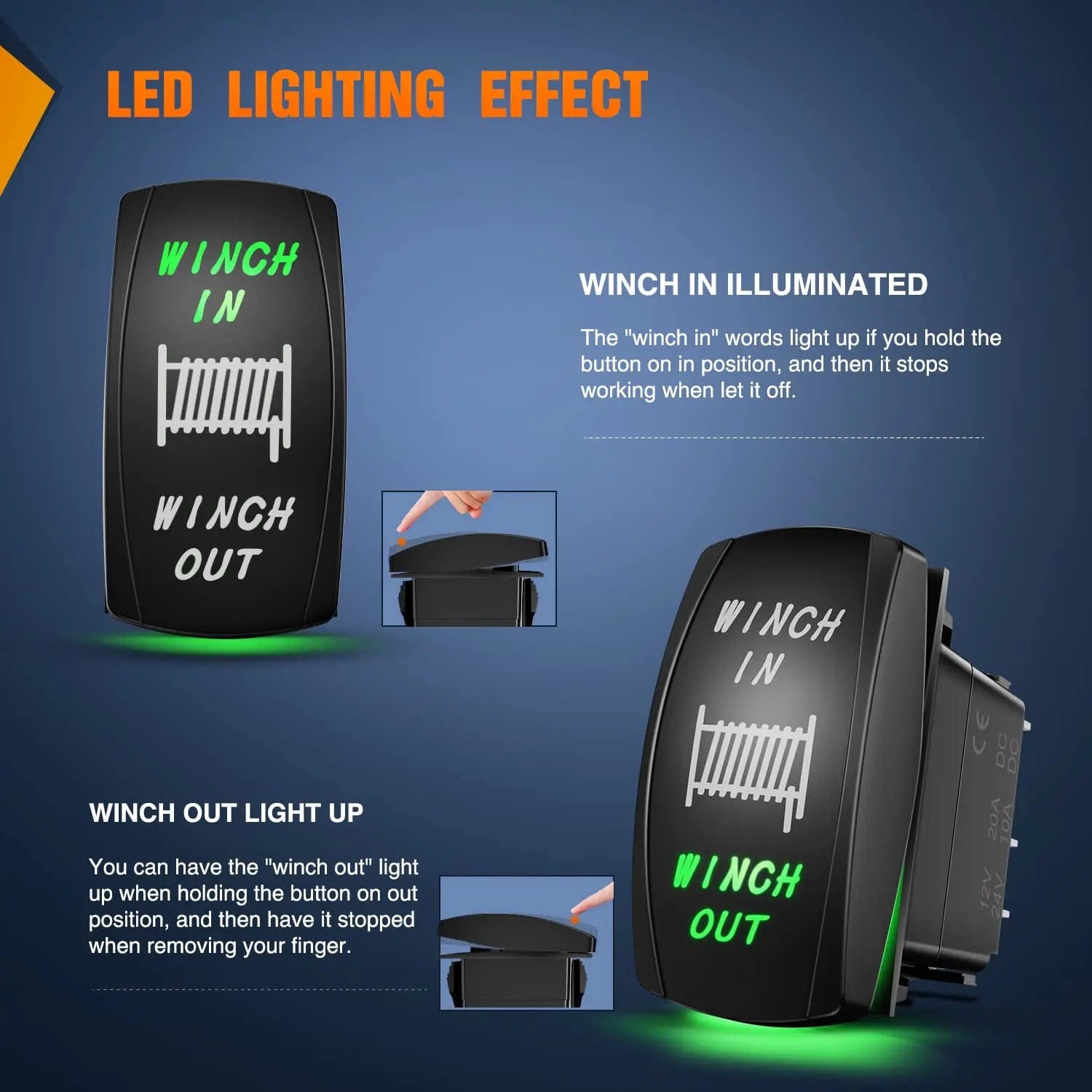 7Pin DPDT On/Off Winch Rocker Switch with Green LED - Heavy Duty Toggle for ATV, Boat & Off-Road Vehicles