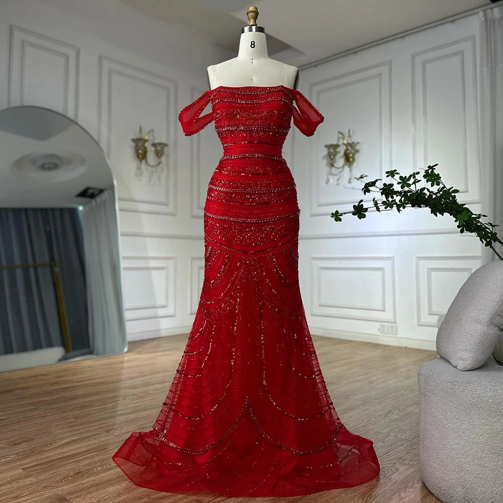 Elegant Dubai Arabic Pink Mermaid Beaded Evening Gown with Detachable Satin Overskirt - Formal Dress for Weddings, Galas & Special Occasions LA72781