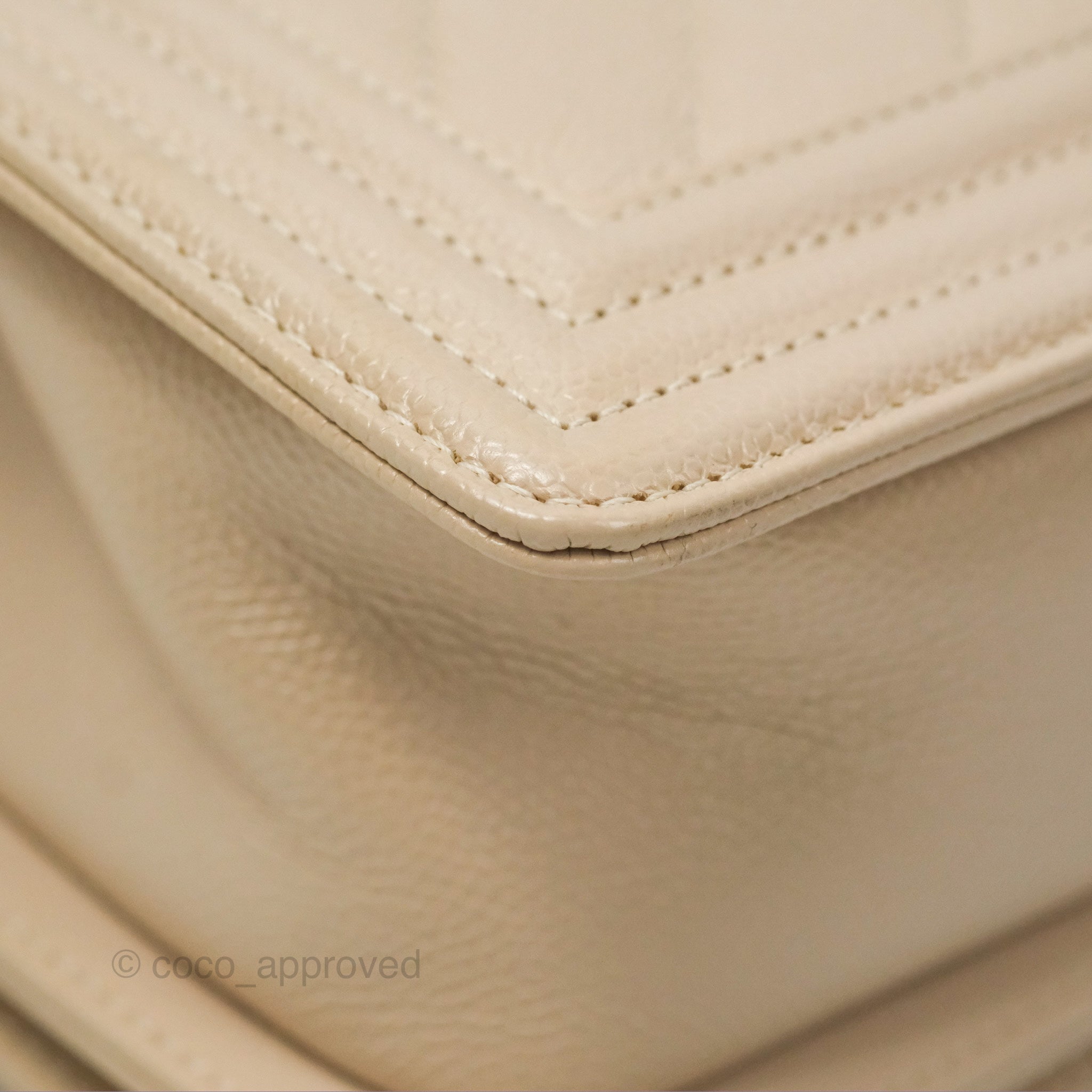Chanel Chevron Small Boy Bag in Cream Ivory Caviar Leather with Aged Gold Hardware - Perfect for Luxury Fashion & Everyday Elegance