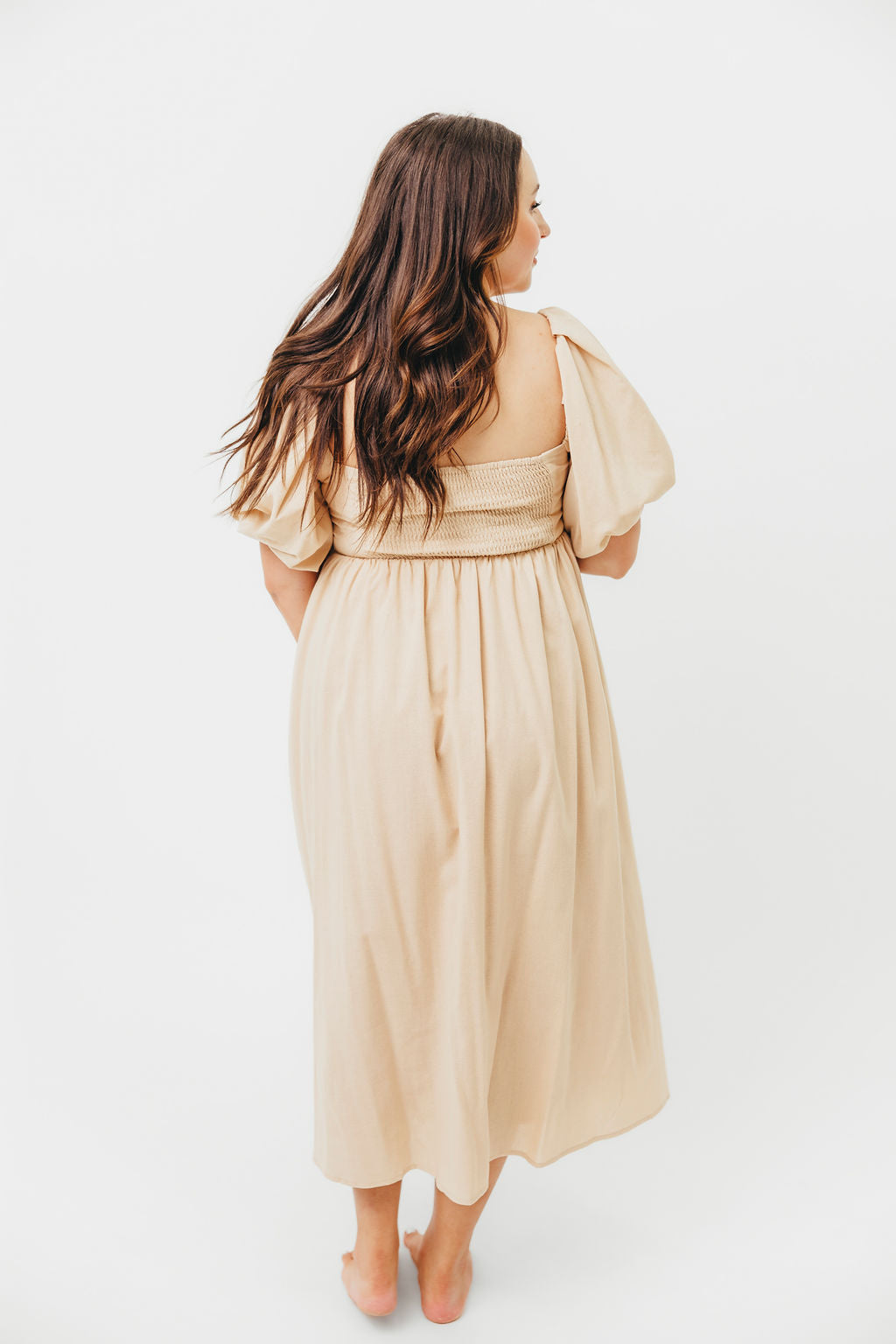 Hamilton Midi Dress in Taupe - Bump Friendly Maternity Dress (Sizes S-2XL) | Perfect for Pregnancy, Baby Showers & Special Occasions
