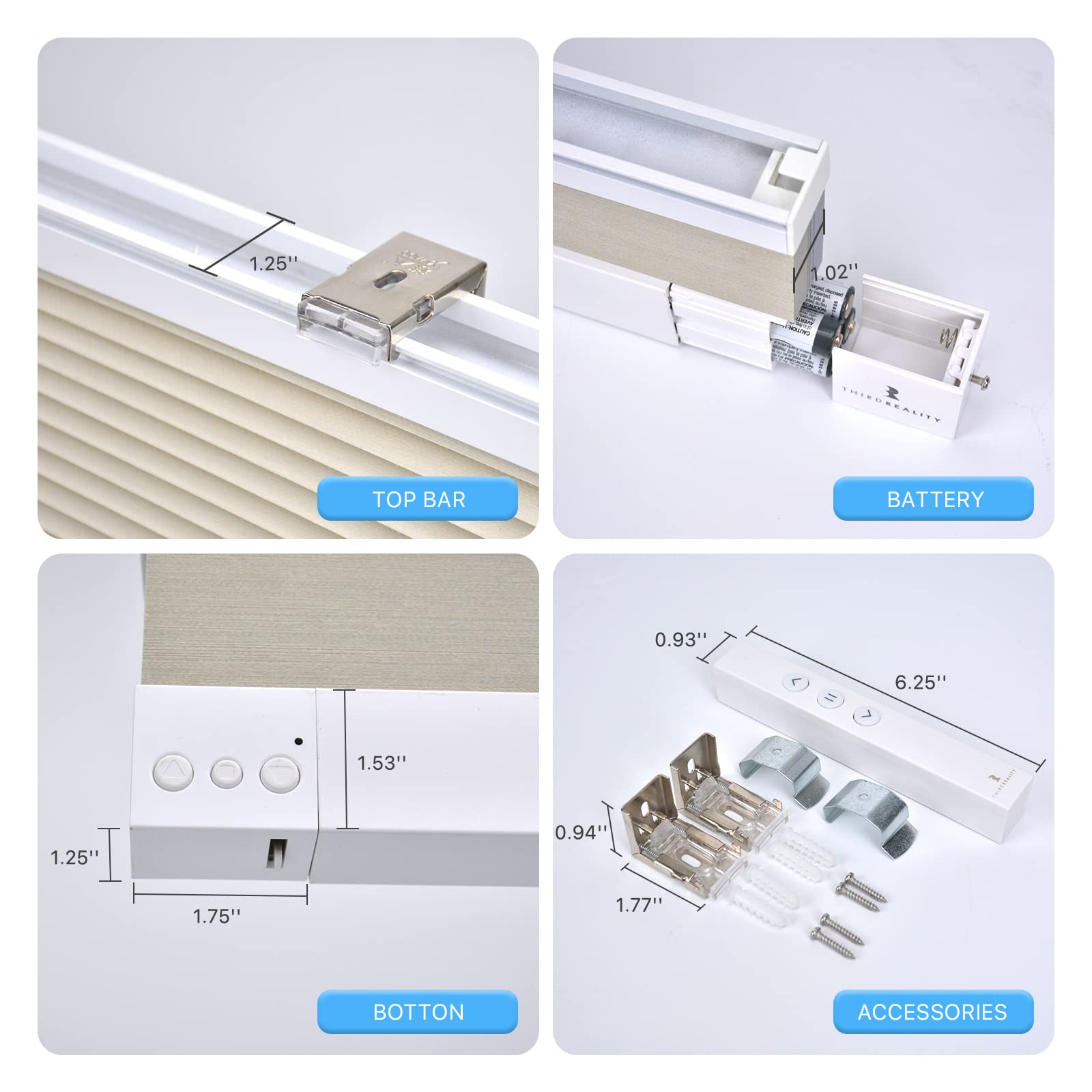 ThirdReality ZigBee Smart Blind - Motorized Blackout Window Shades with Remote Control, Cordless Honeycomb Cellular Shades, Auto Height Adjustment, Battery Powered (AA), 32