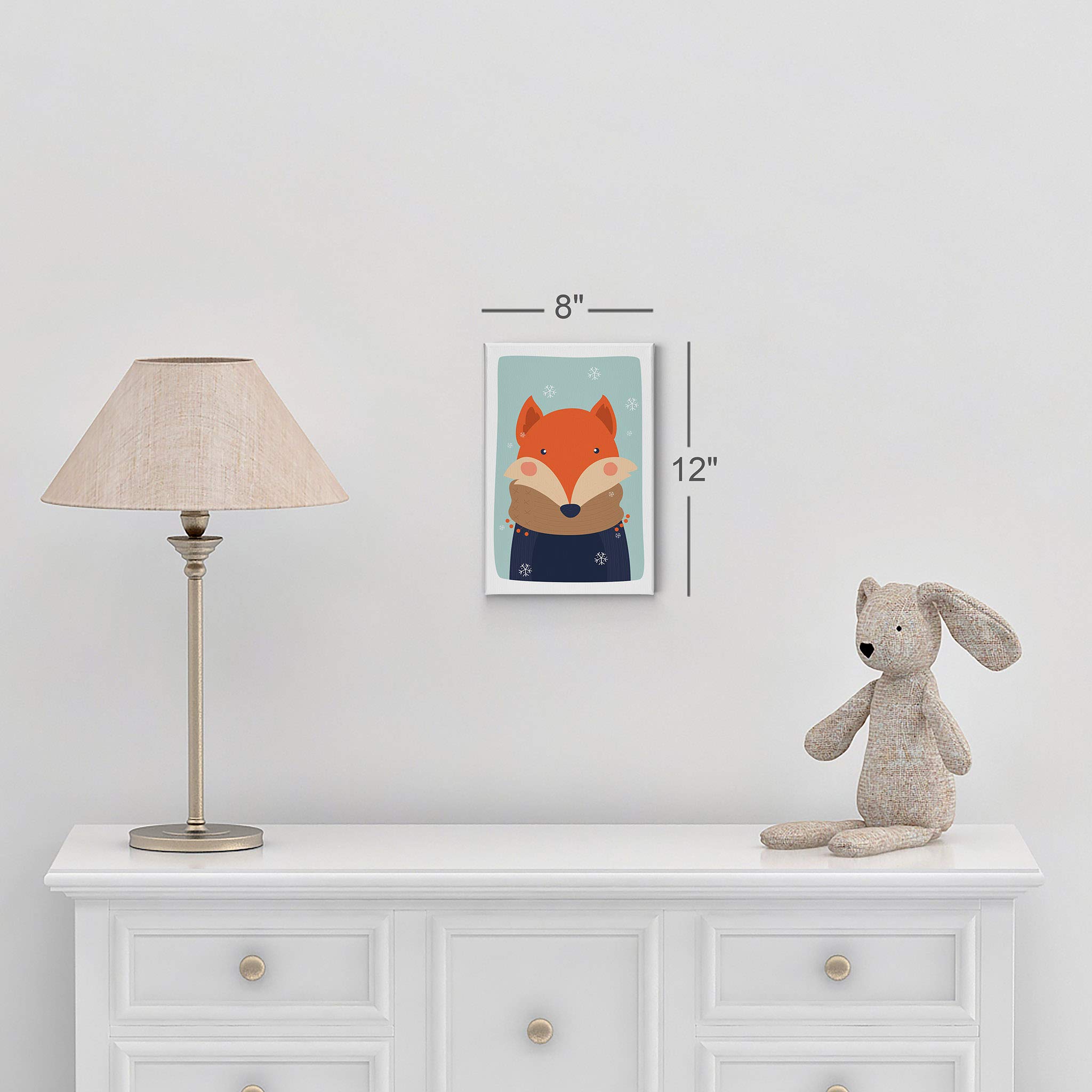 Cute Fox Winter Theme Canvas Print - Turquoise Background Wall Art for Kids Room, Nursery & Baby Room Decor | Ready to Hang 12x8 Inch | Made in USA | Perfect for Children's Bedroom, Playroom & Gift Ideas