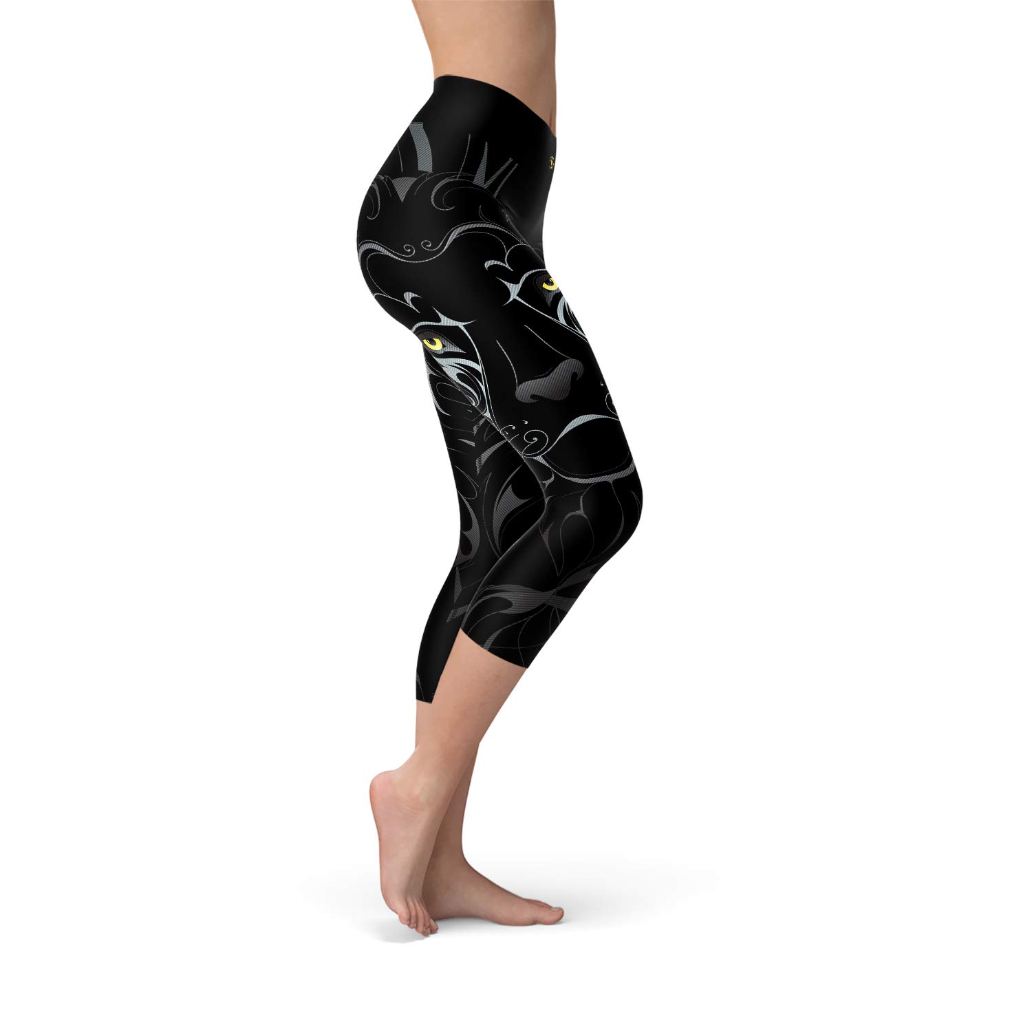 King Lion High Waisted Yoga Pants for Women - Black Capri Workout Leggings with Wide Waistband | Perfect for Yoga, Running & Gym Fitness