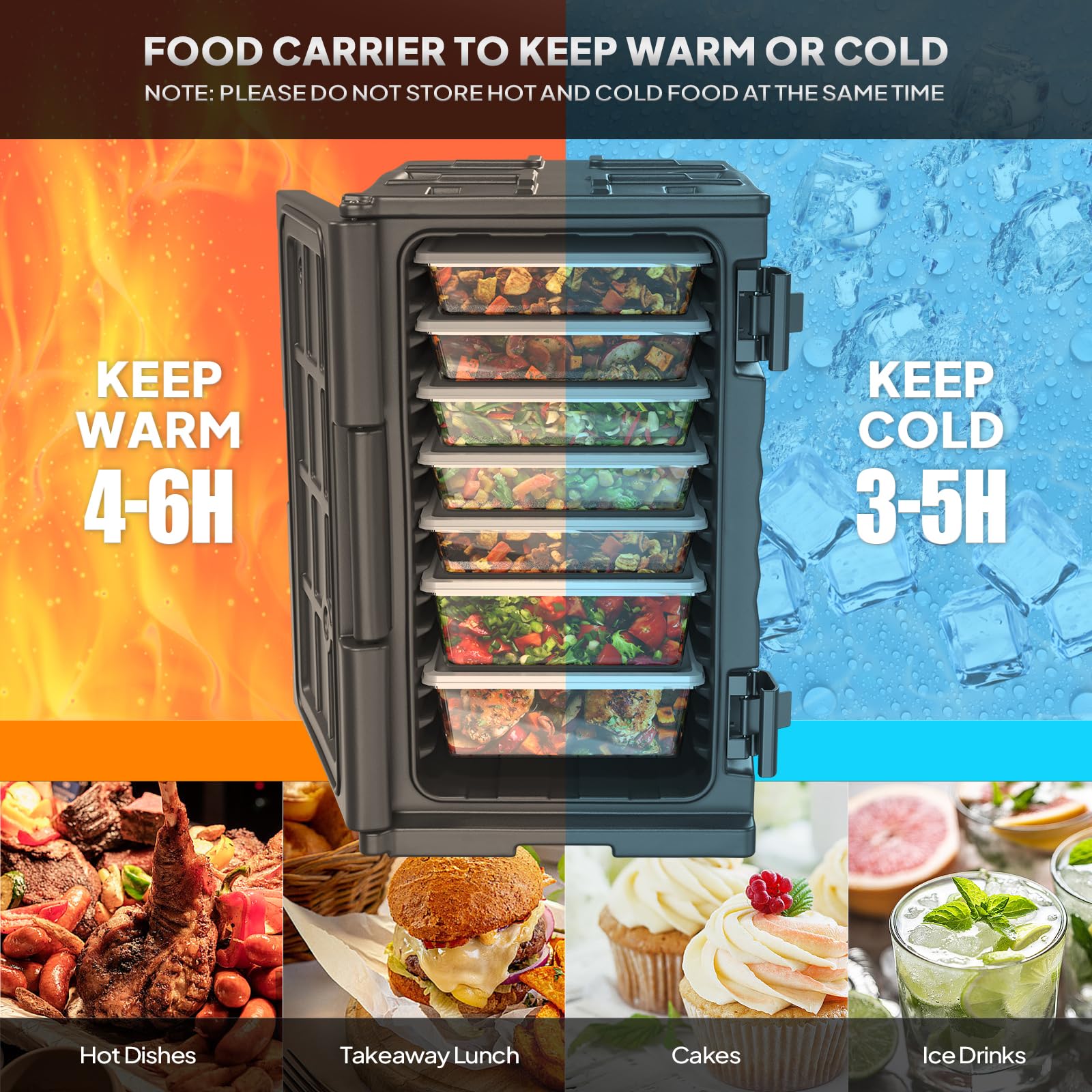 ROVSUN 82QT/109QT Insulated Food Carrier with Wheels - Stackable Hot Box Food Warmer with Double Buckles & Handles - Perfect for Catering, Restaurants, Canteens & Family Parties - Keep Meals Hot for Outdoor Events, Buffets & Food Delivery Services