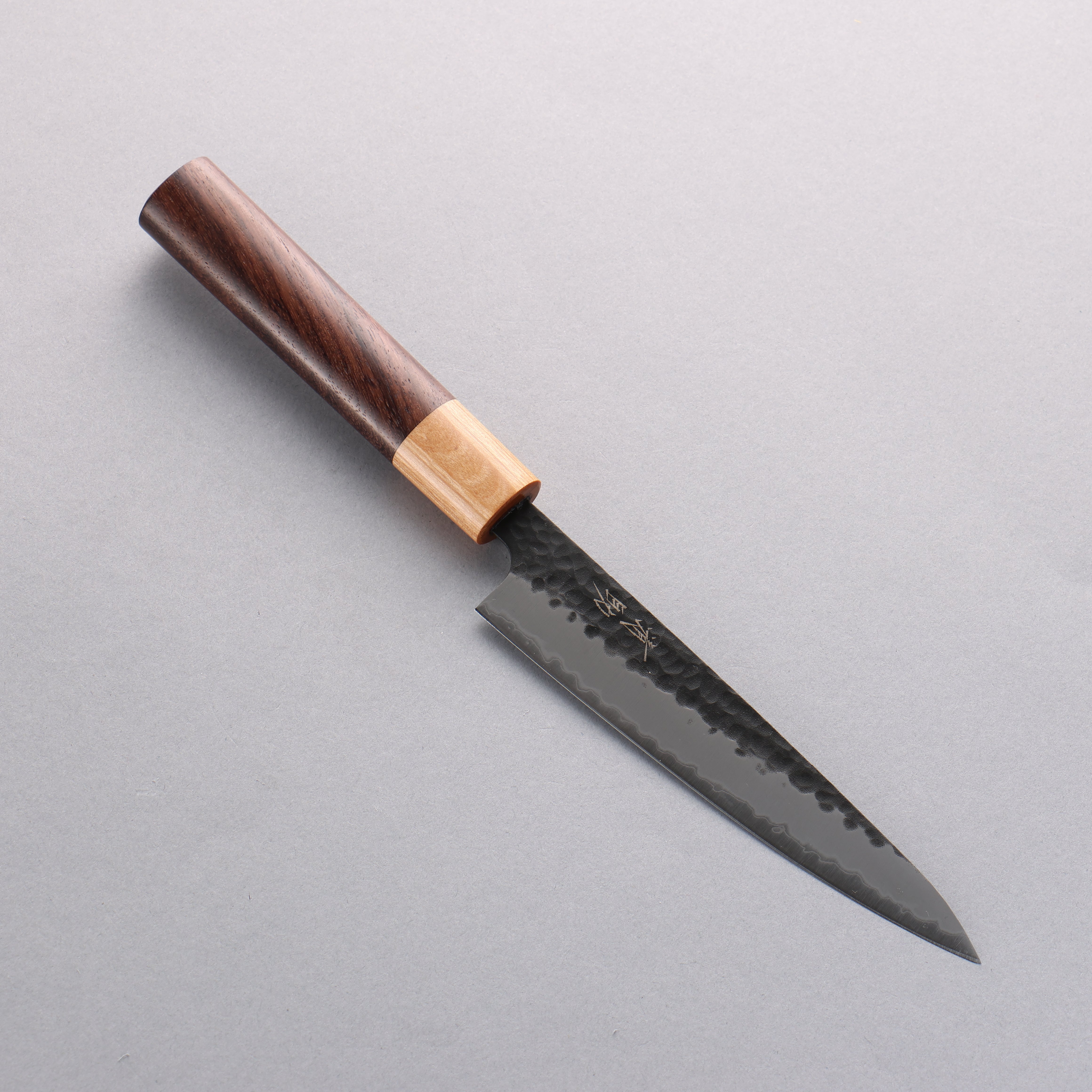 Premium Seisuke Shitan Blue Super Hammered Kurouchi Petty Utility Knife 135mm - Japanese Kitchen Knife with Ergonomic Shitan Handle for Slicing, Peeling & Precision Cutting - Perfect for Chefs & Home Cooks