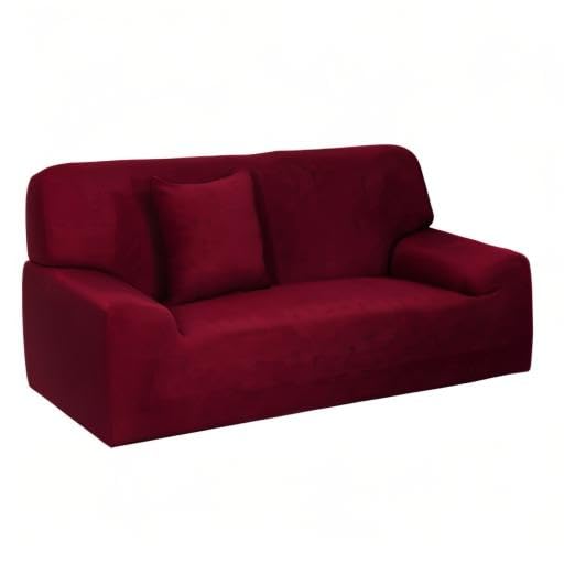 uxcell Stretch Sofa Cover - Universal Elastic Polyester Furniture Protector for Couches, Armchairs & Loveseats - Classic Solid Burgundy with Matching Pillowcase - Perfect for Living Room, Family Room & Home Decor
