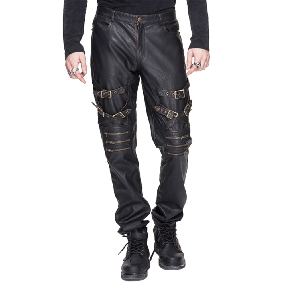 Steampunk Gothic Leather Men's Pants - Punk Rock Fashion Straight Trousers for Men | Perfect for Cosplay, Concerts & Alternative Fashion Outfits