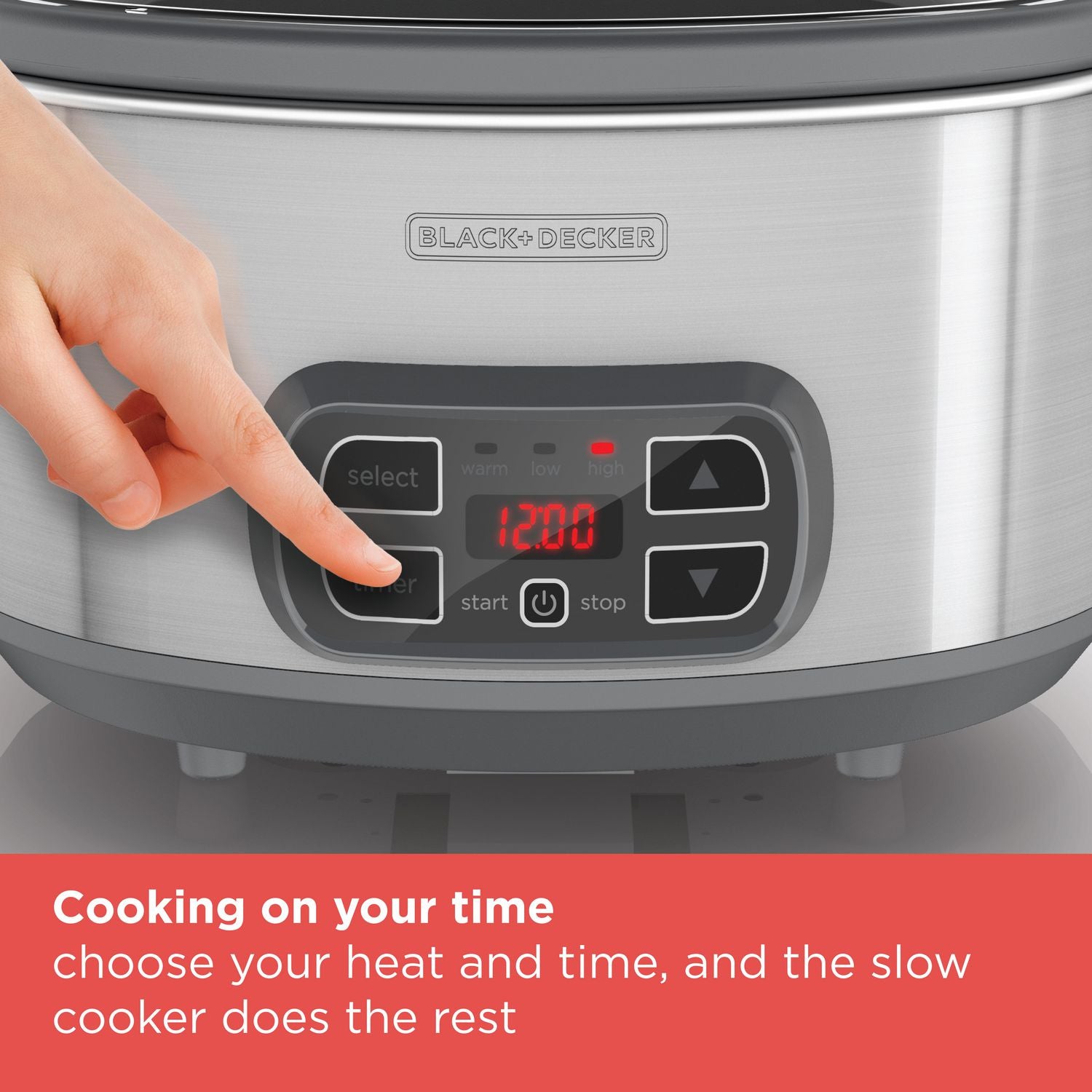 BLACK + DECKER 7QT Digital Slow Cooker with Timer & Auto Warm - SCD1007D | Factory Certified with Full Warranty | Perfect for Soups, Stews & Family Meals