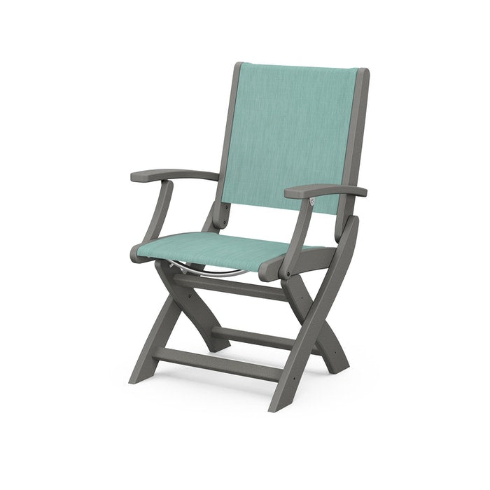 POLYWOOD Coastal Folding Chair - Durable Outdoor Furniture for Patio, Beach & Poolside - Weather-Resistant Adirondack Style Chair with Cup Holder