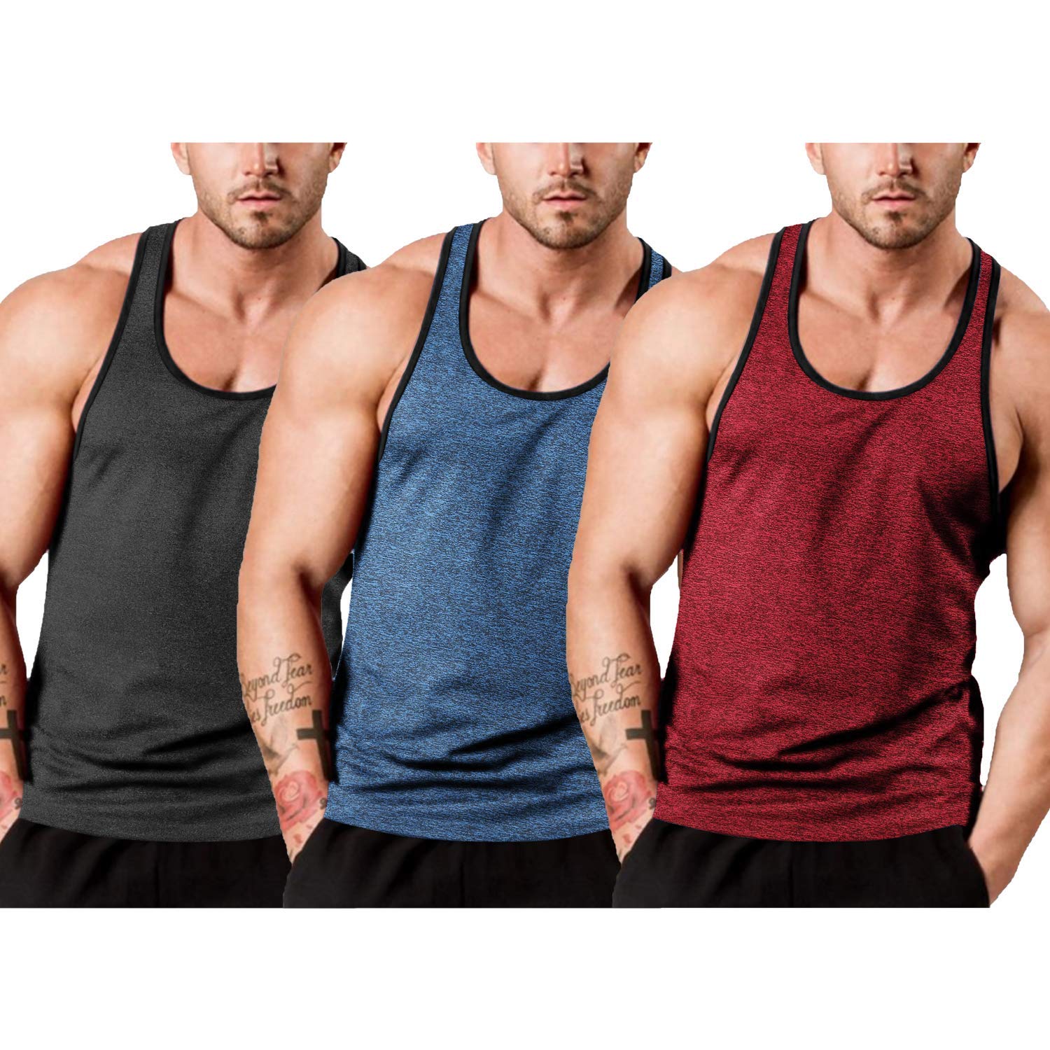 COOFANDY Men's 3 Pack Sleeveless Gym Tank Tops - Moisture Wicking Y-Back Workout Shirts for Bodybuilding & Fitness | Gym, Running, Weightlifting & Summer Outdoor Activities