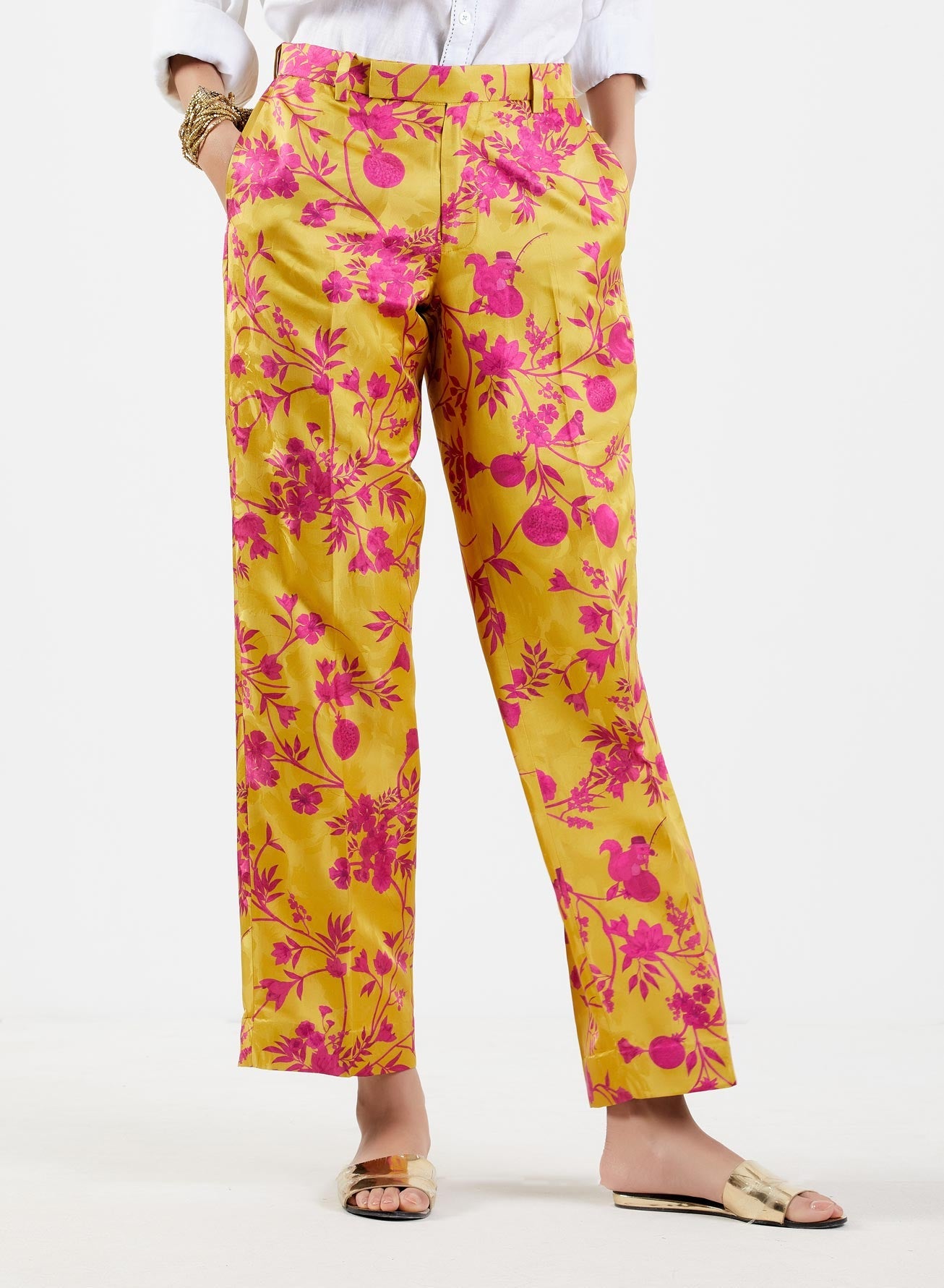 Straight Fit Silk Damask Trousers in Sorbet - Elegant & Comfortable Formal Pants for Office Wear & Special Occasions