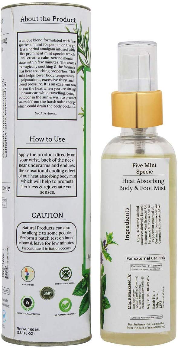 Seer Secrets Five Mint Cooling Body & Foot Mist Spray – 100ml Refreshing Liquid Air Conditioner for Men & Women | Perfect for Gym, Travel & Hot Weather Relief