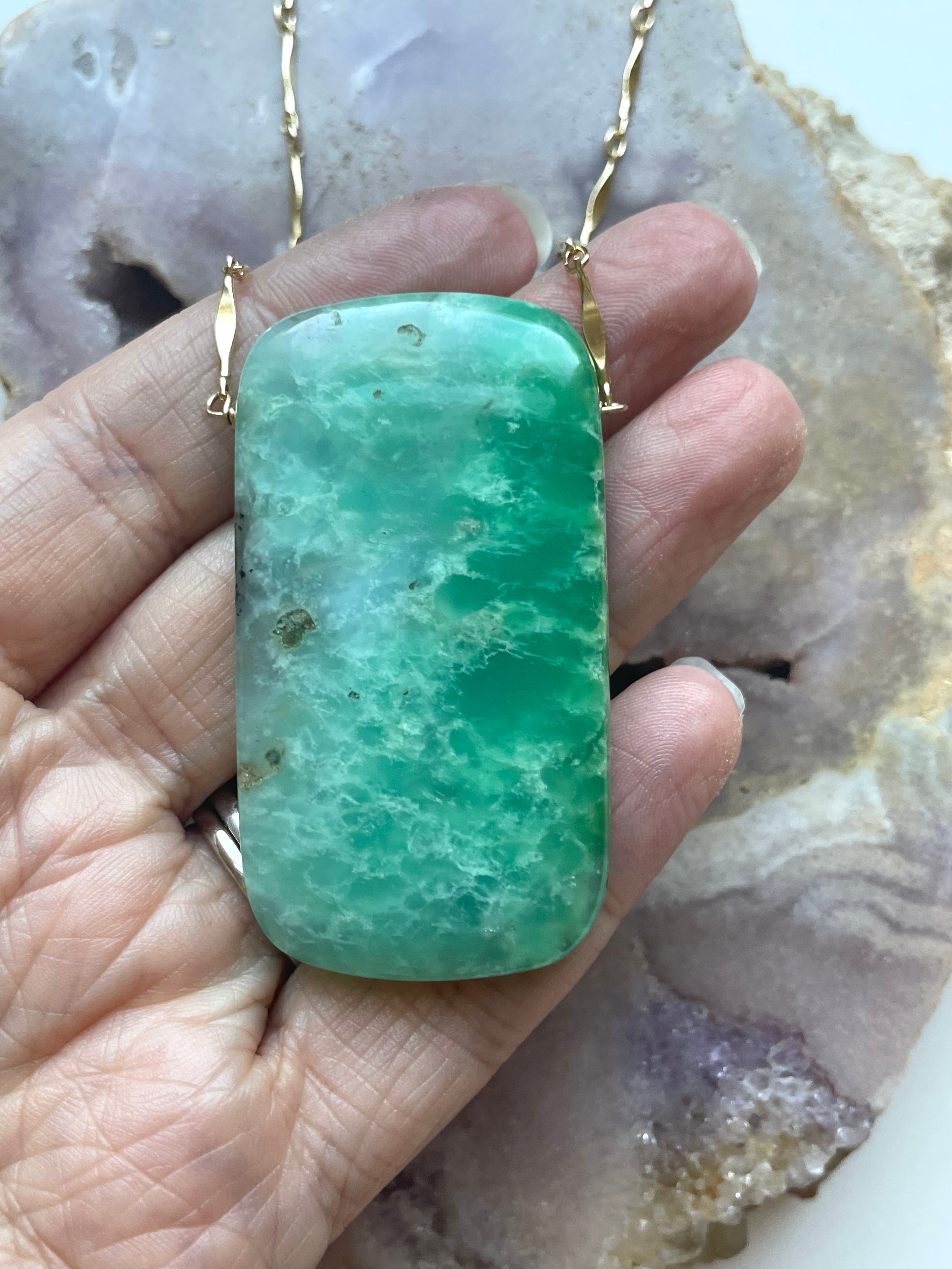 Extra Large Chrysoprase Crystal Necklace - 18