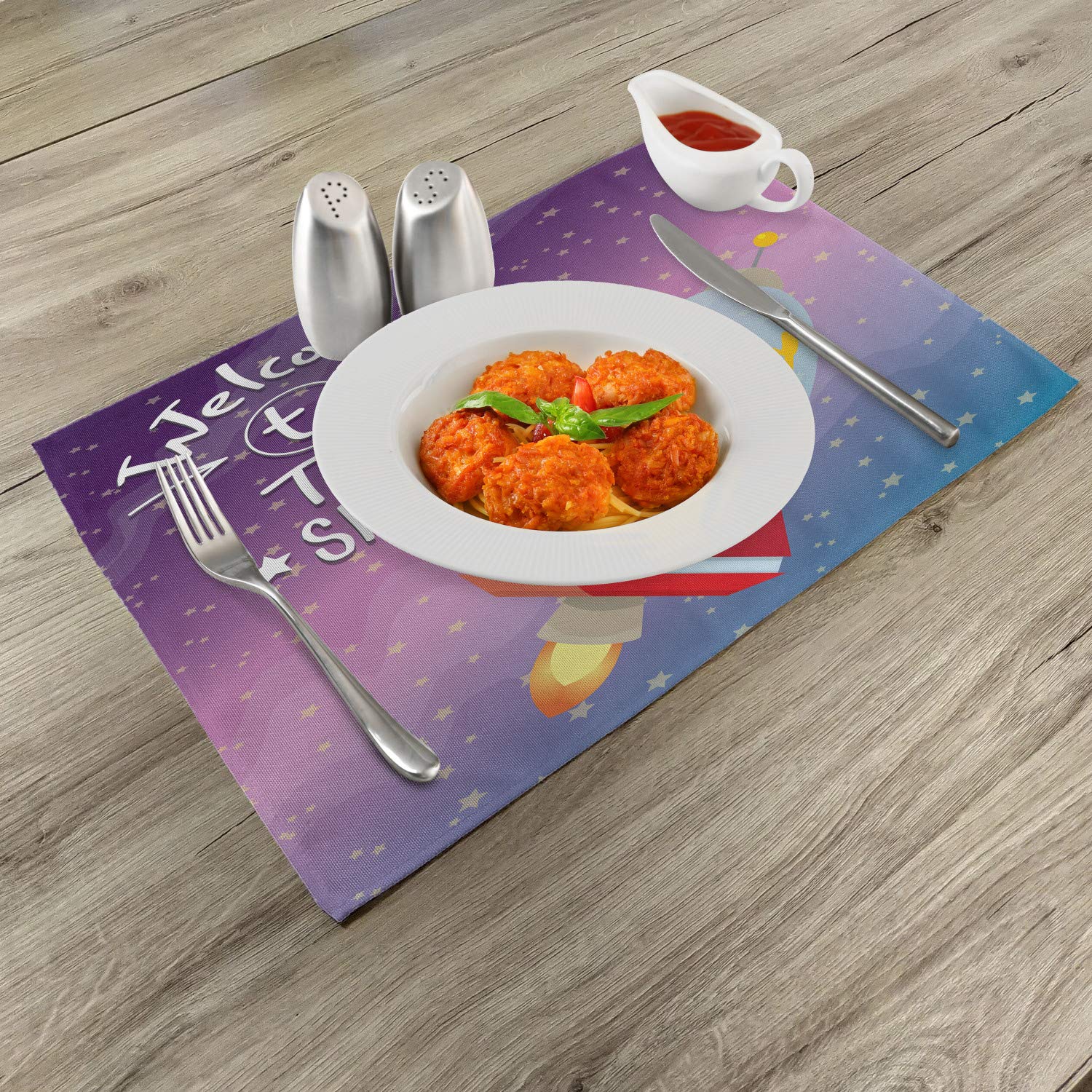 Ambesonne Outer Space Place Mats Set of 4 - Retro Style Milky Way Travel Print Washable Fabric Placemats for Dining Table & Kitchen Decor in Purple Blue | Perfect for Sci-Fi Themed Parties & Modern Home Decor