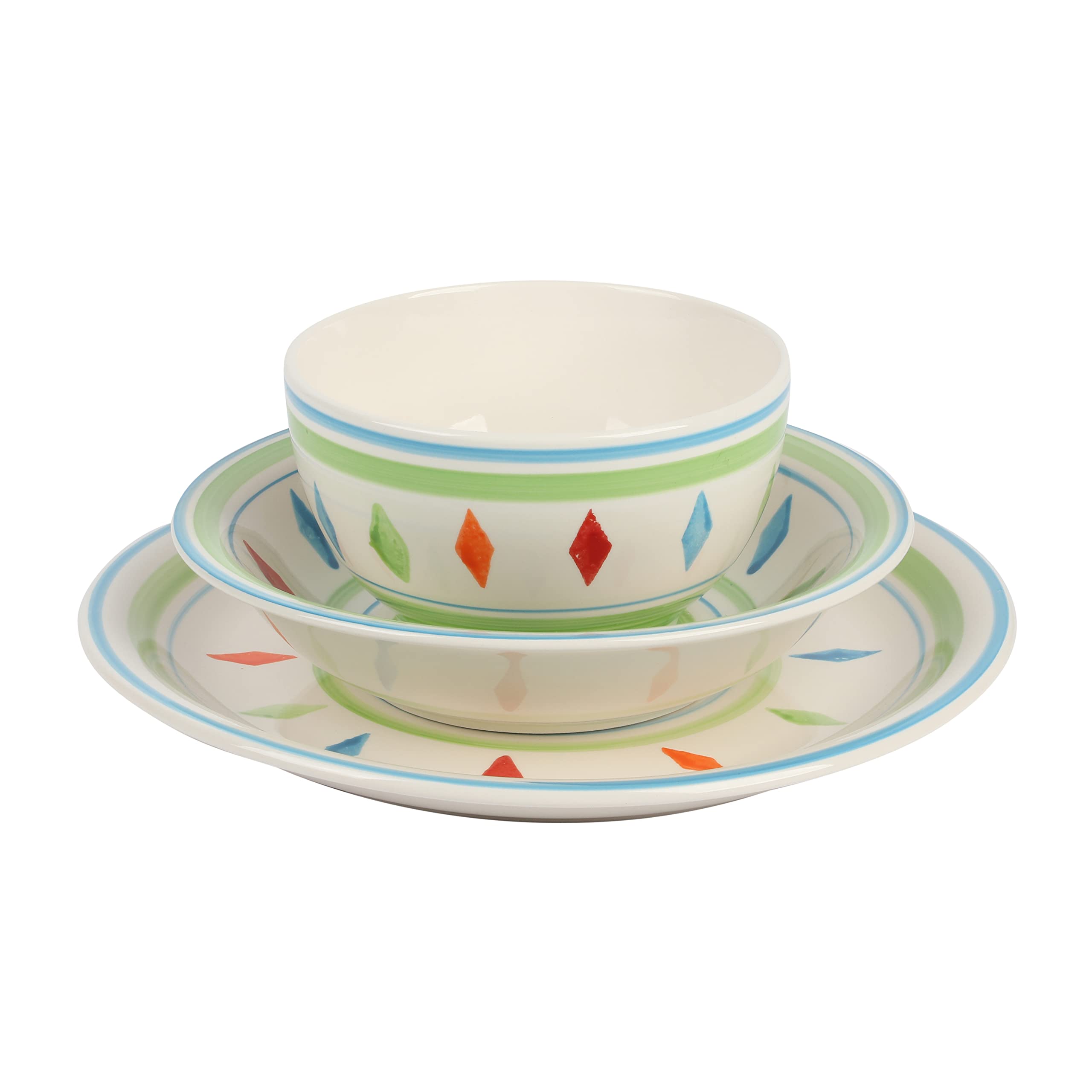 Gibson Home Heidy Hand Painted 12-Piece Dinnerware Set - Elegant Green Ceramic Plates, Bowls & Mugs for 4 People | Perfect for Family Dinners, Holiday Entertaining & Everyday Use